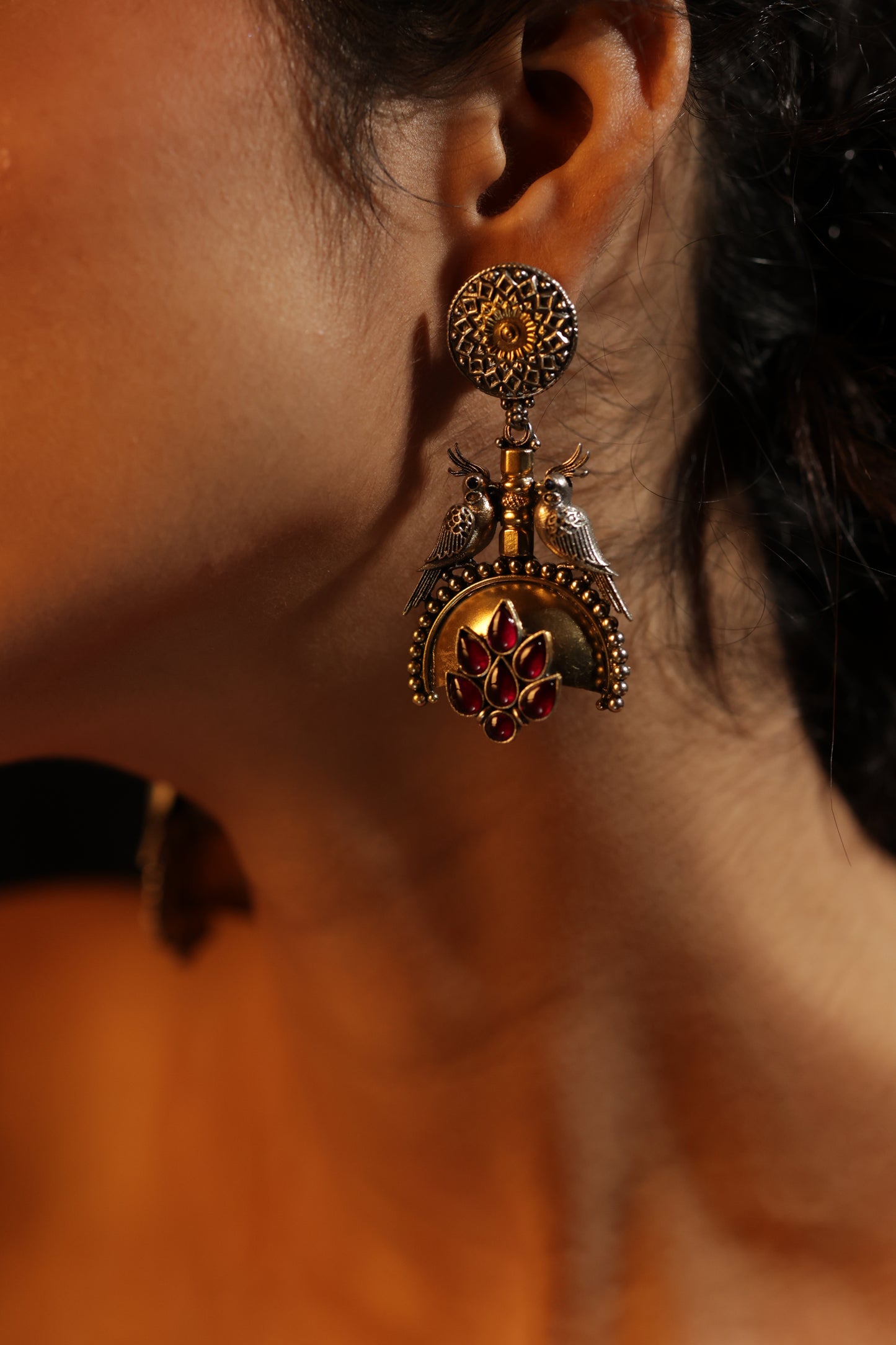NAIMA HALF MOON SHAPED GOLD PLATED SILVER EARRING