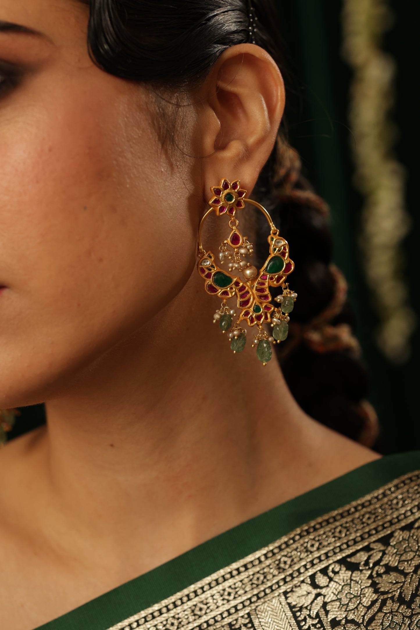 PINGALA GOLD PLATED WITH STONES & PEARL DROP