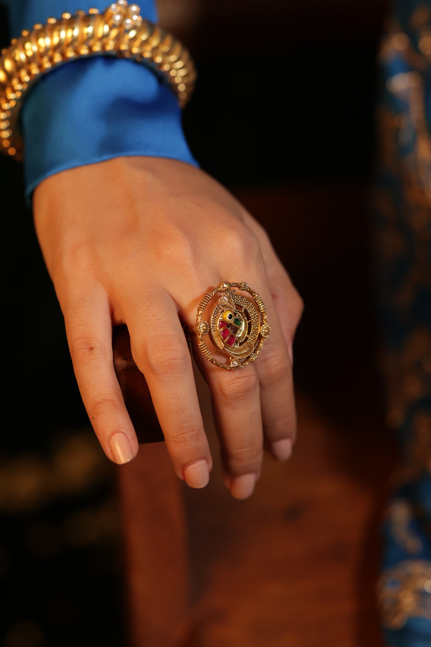 SAARANG, PINK STONE GOLD PLATED RING