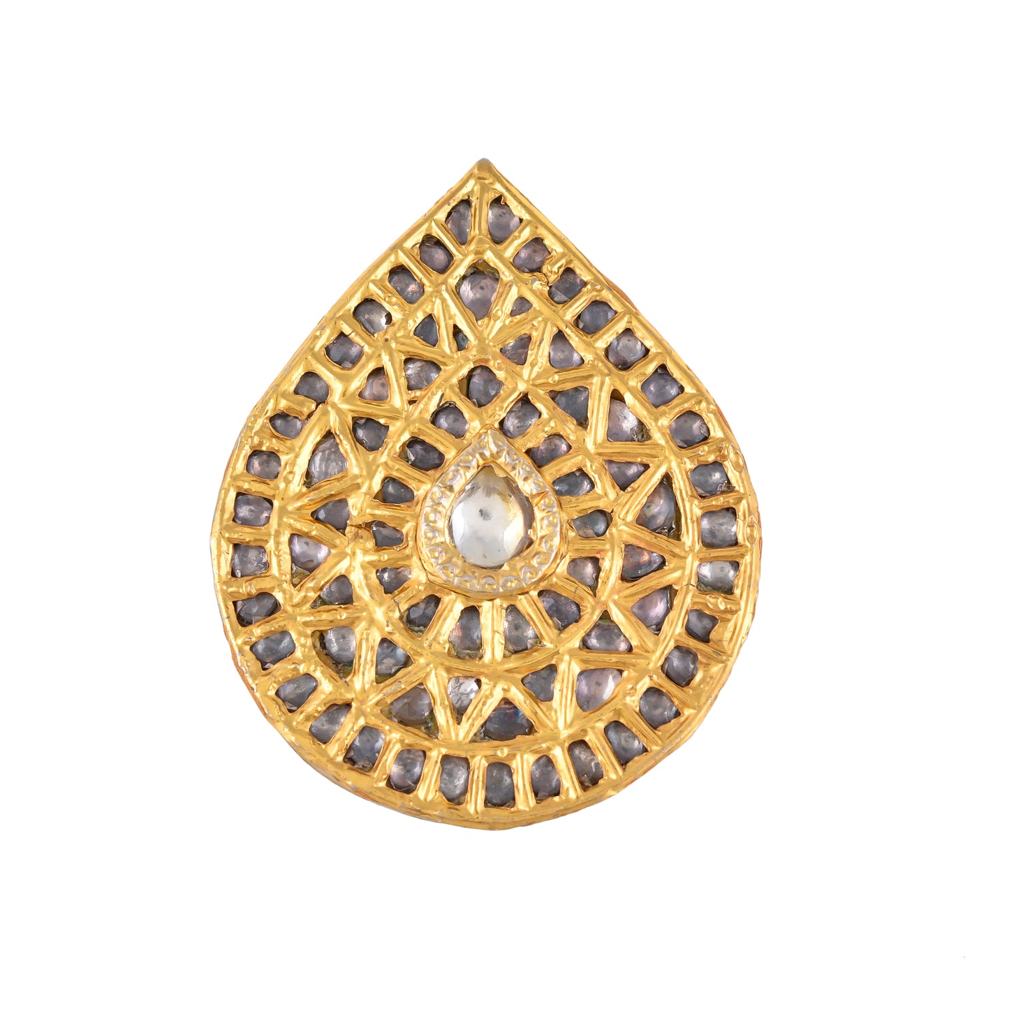 WHITE STONE GOLDEN CARVING DROP SHAPED RING SET