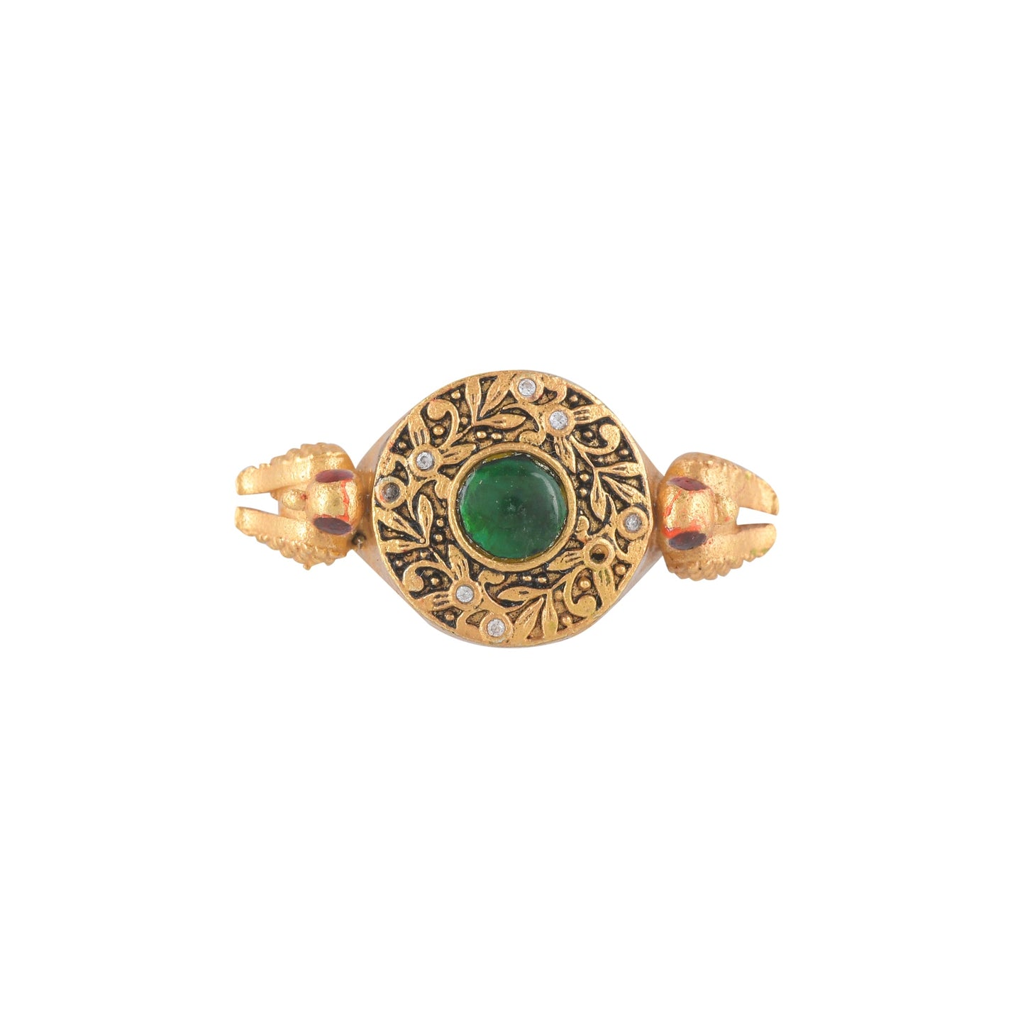 BATUL GREEN STONE
GOLD PLATED ENGRAVED RING