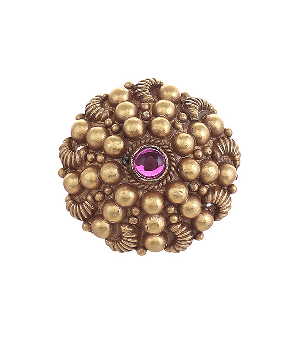PINK STONE GOLD BEAD ENGRAVED RING SET