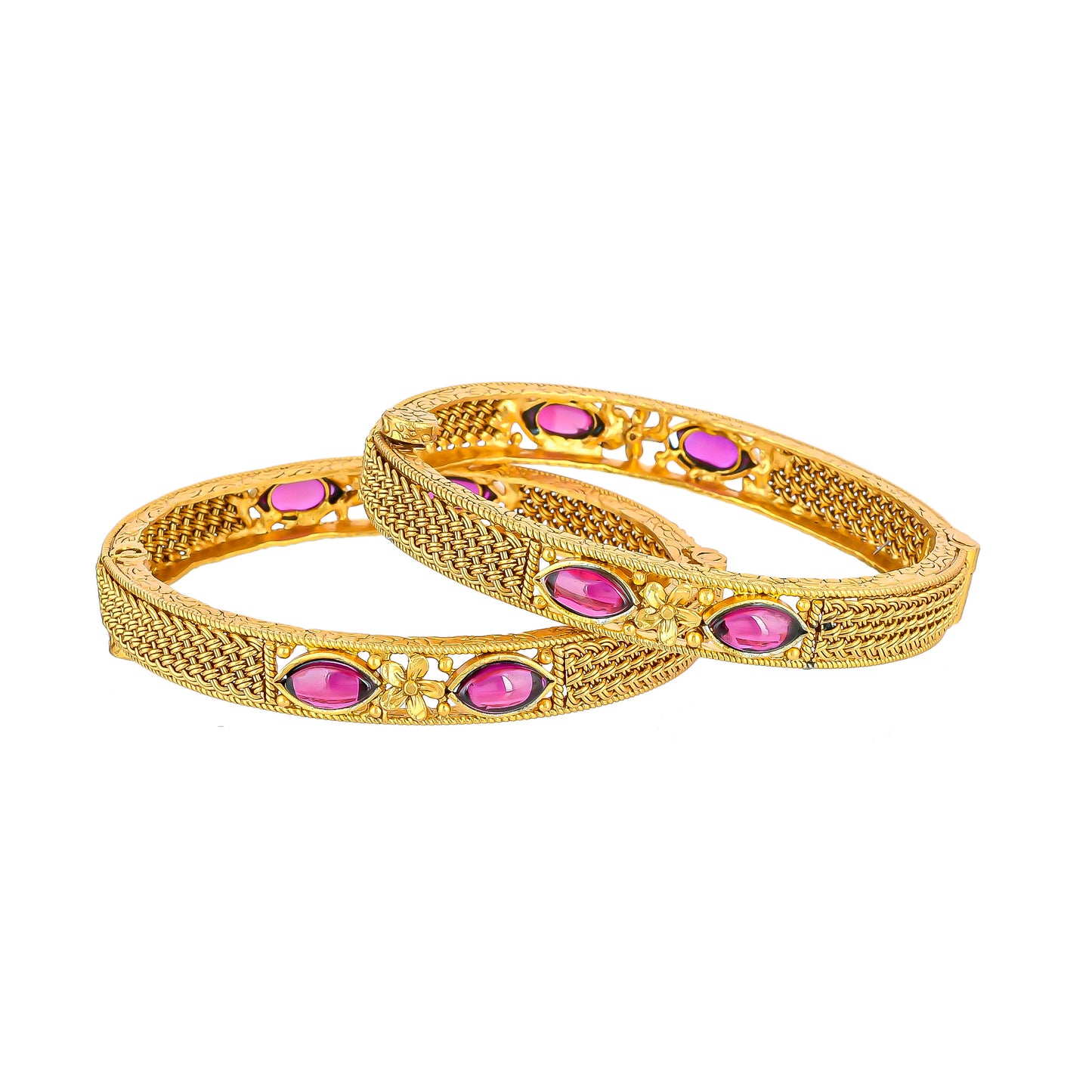 EKAJA PINK CRYSTAL STONE, GOLD PLATED SILVER, BANGLES