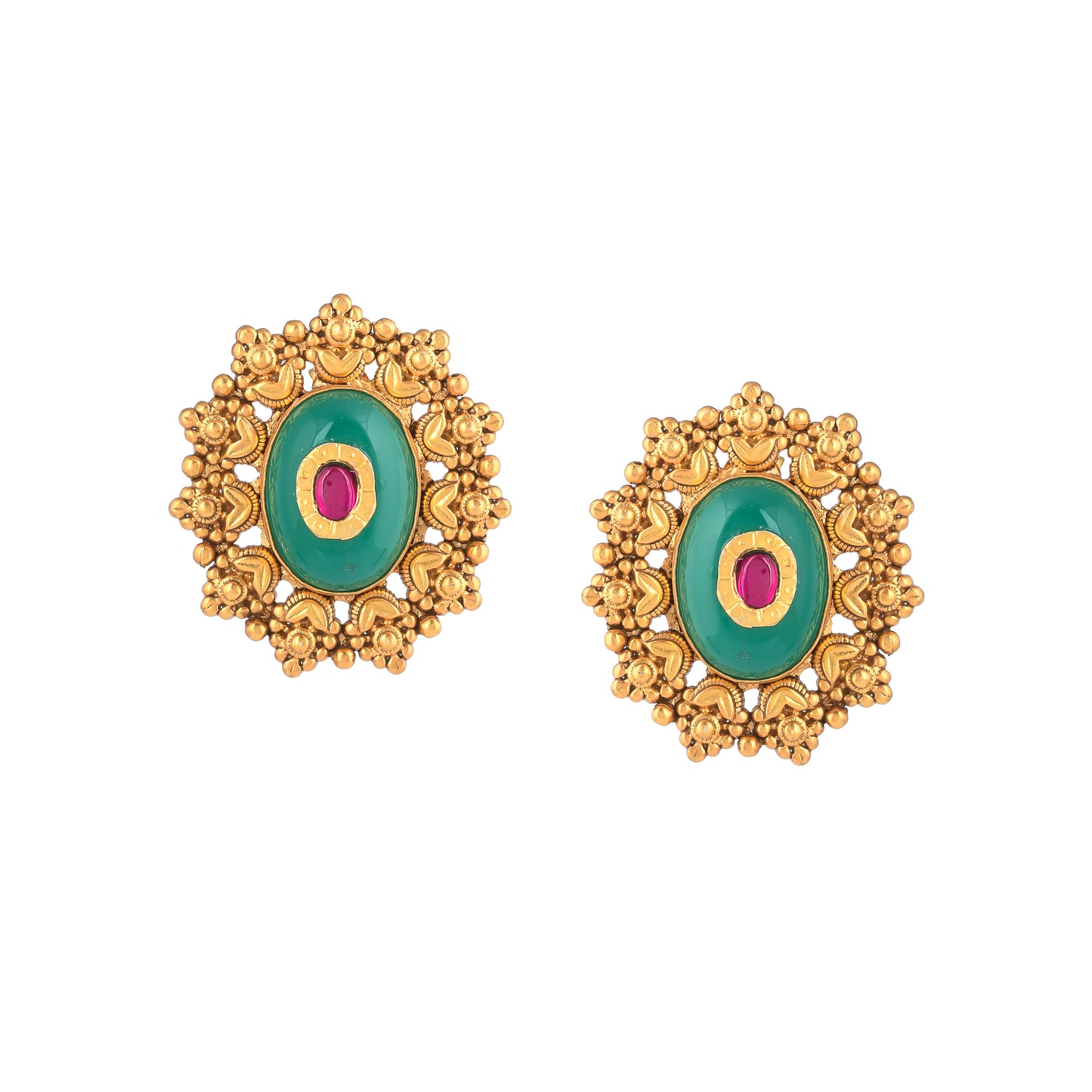 HAZEL SEA-GREEN STONE & OPAL SHAPED SILVER WITH GOLD PLATED STUDS