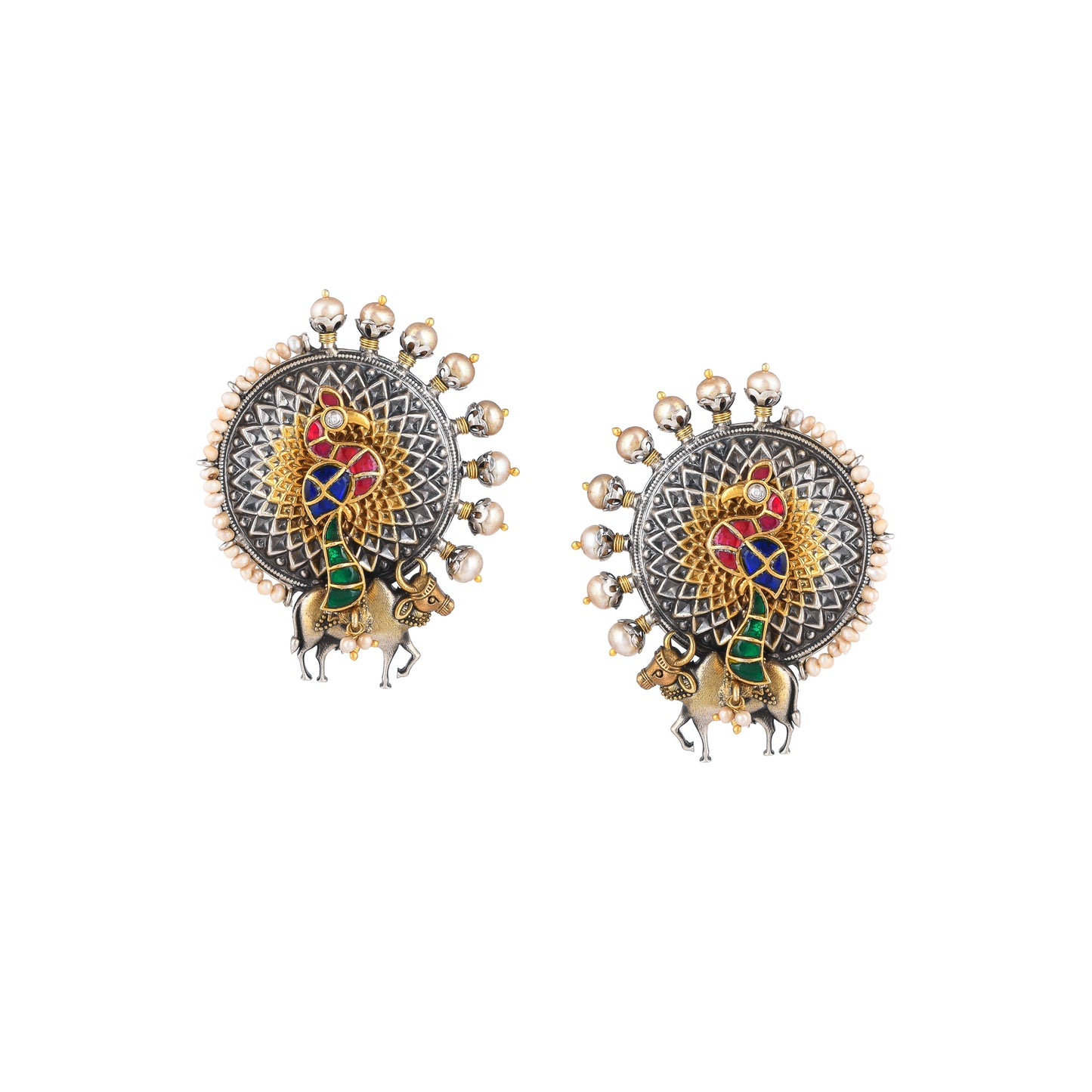 AMAYA PEACOCK-COW EMBOSSED, PEARL STUDDED, STUD