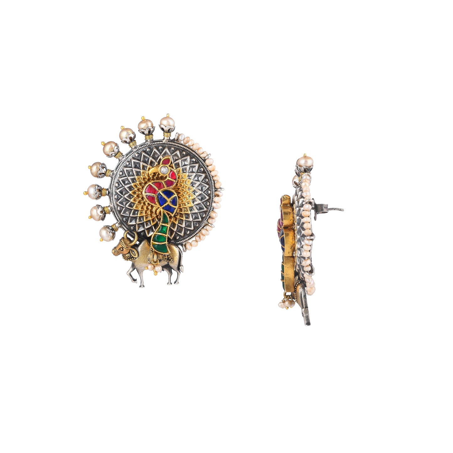 AMAYA PEACOCK-COW EMBOSSED, PEARL STUDDED, STUD