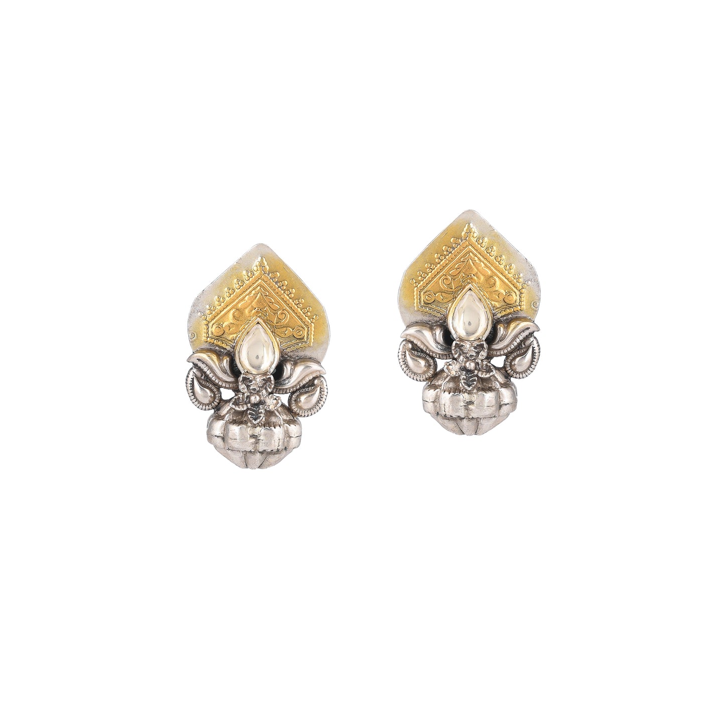 KARA SILVER FLOWER STYLE, SILVER WITH GOLD PLATED STUD
