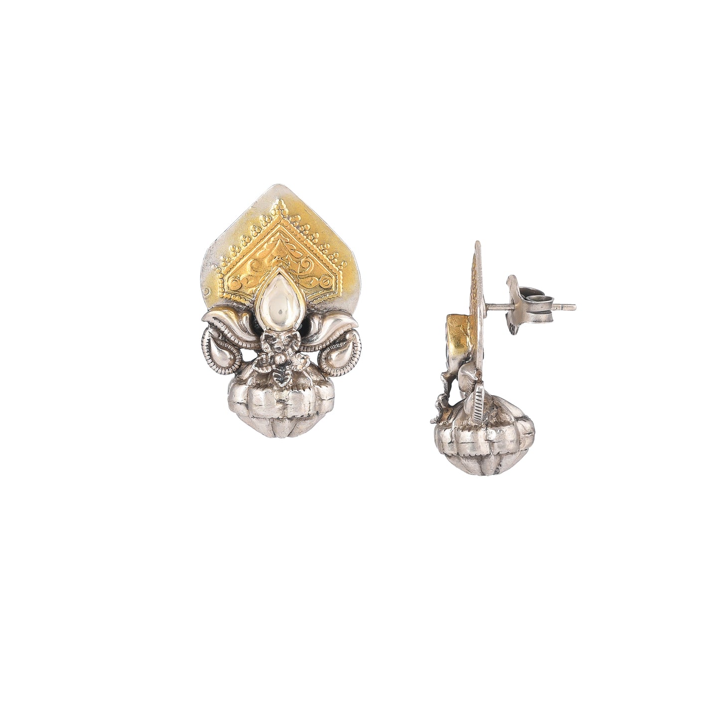 KARA SILVER FLOWER STYLE, SILVER WITH GOLD PLATED STUD