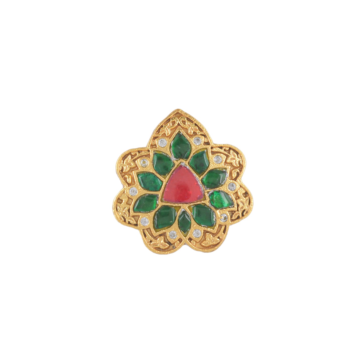 DEETA PINK-GREEN STONE FLOWER, GOLD PLATED RING