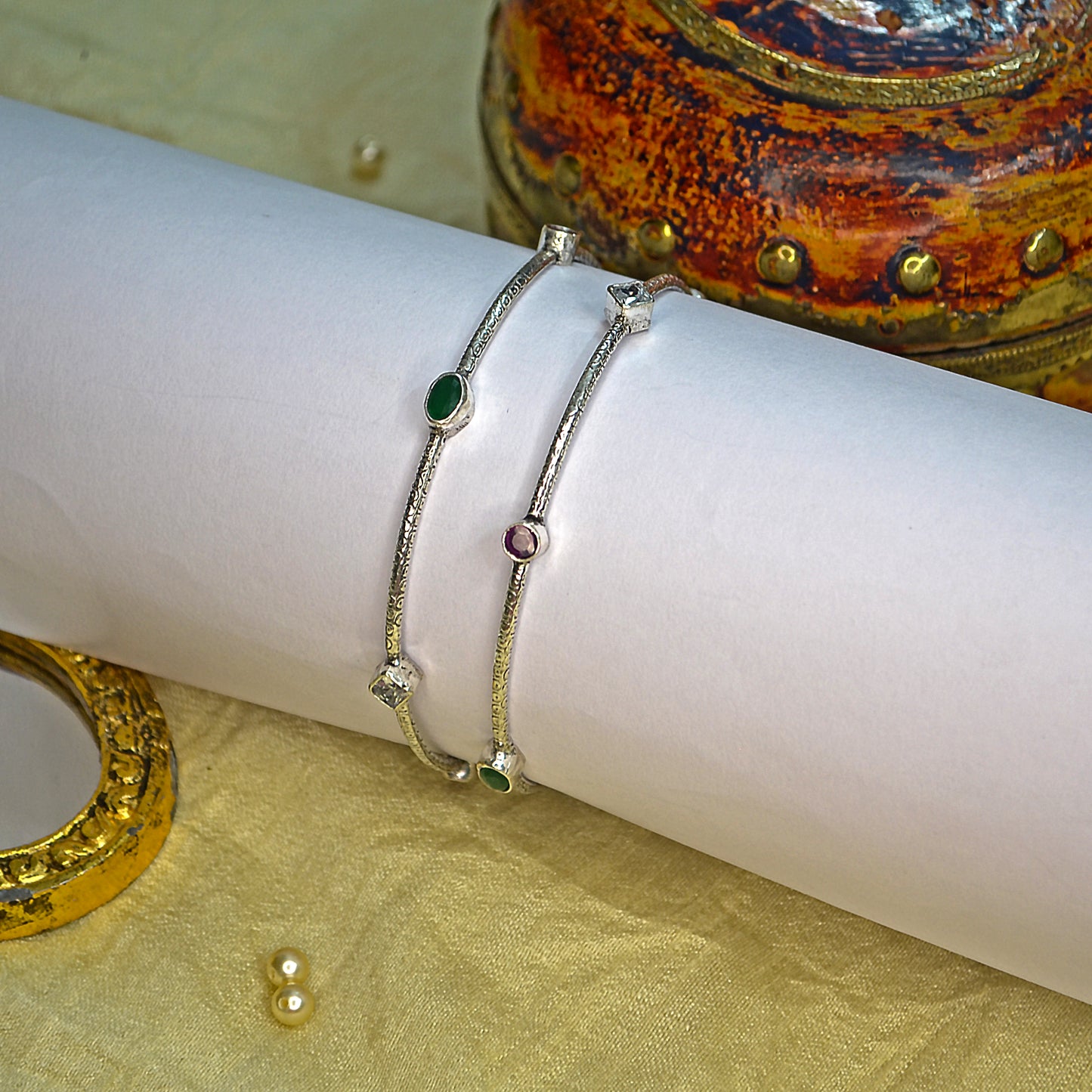 Siya Multistone Silver Bangle