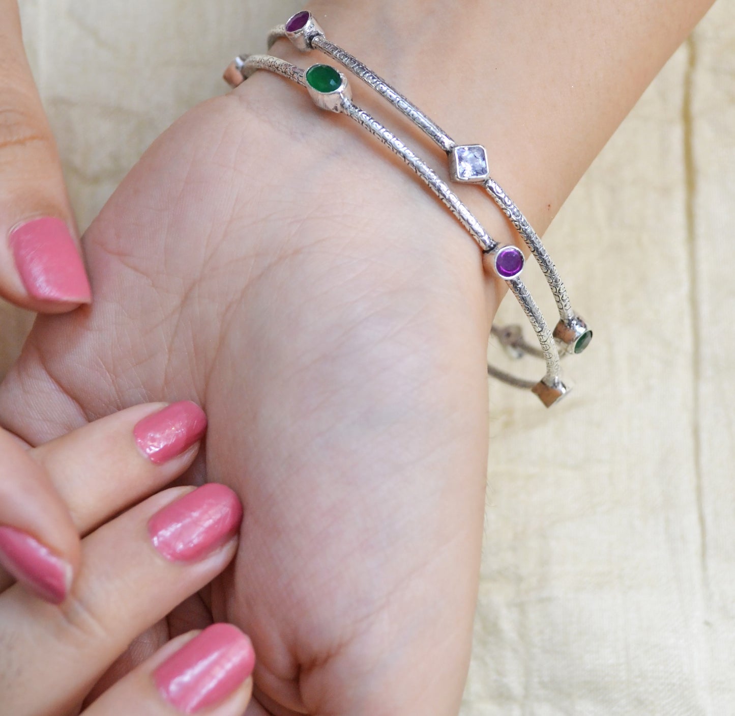 Siya Multistone Silver Bangle