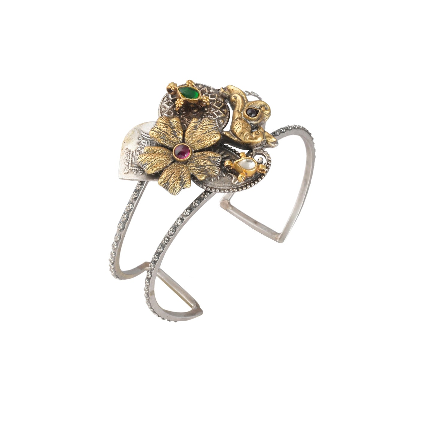 VAJRA FLOWER CHARM SILVER BRACELET