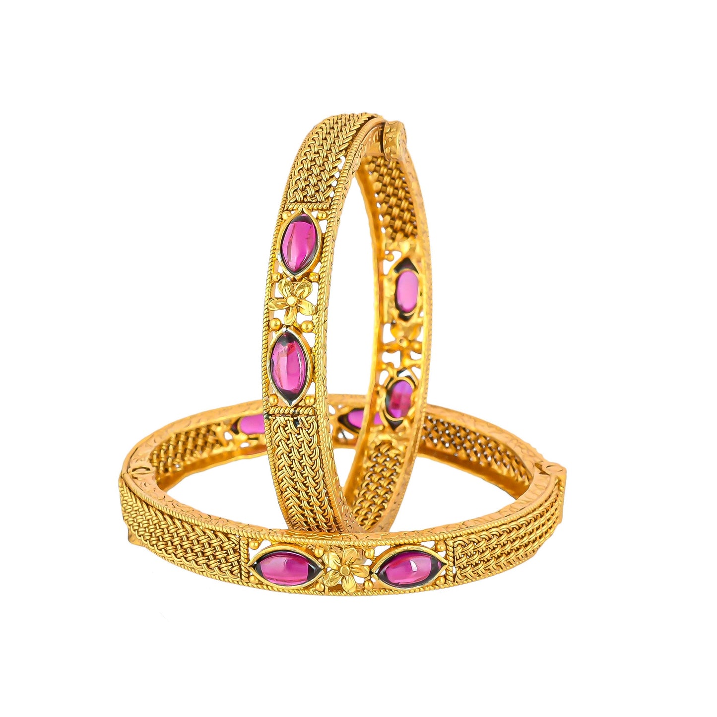 EKAJA PINK CRYSTAL STONE, GOLD PLATED SILVER, BANGLES