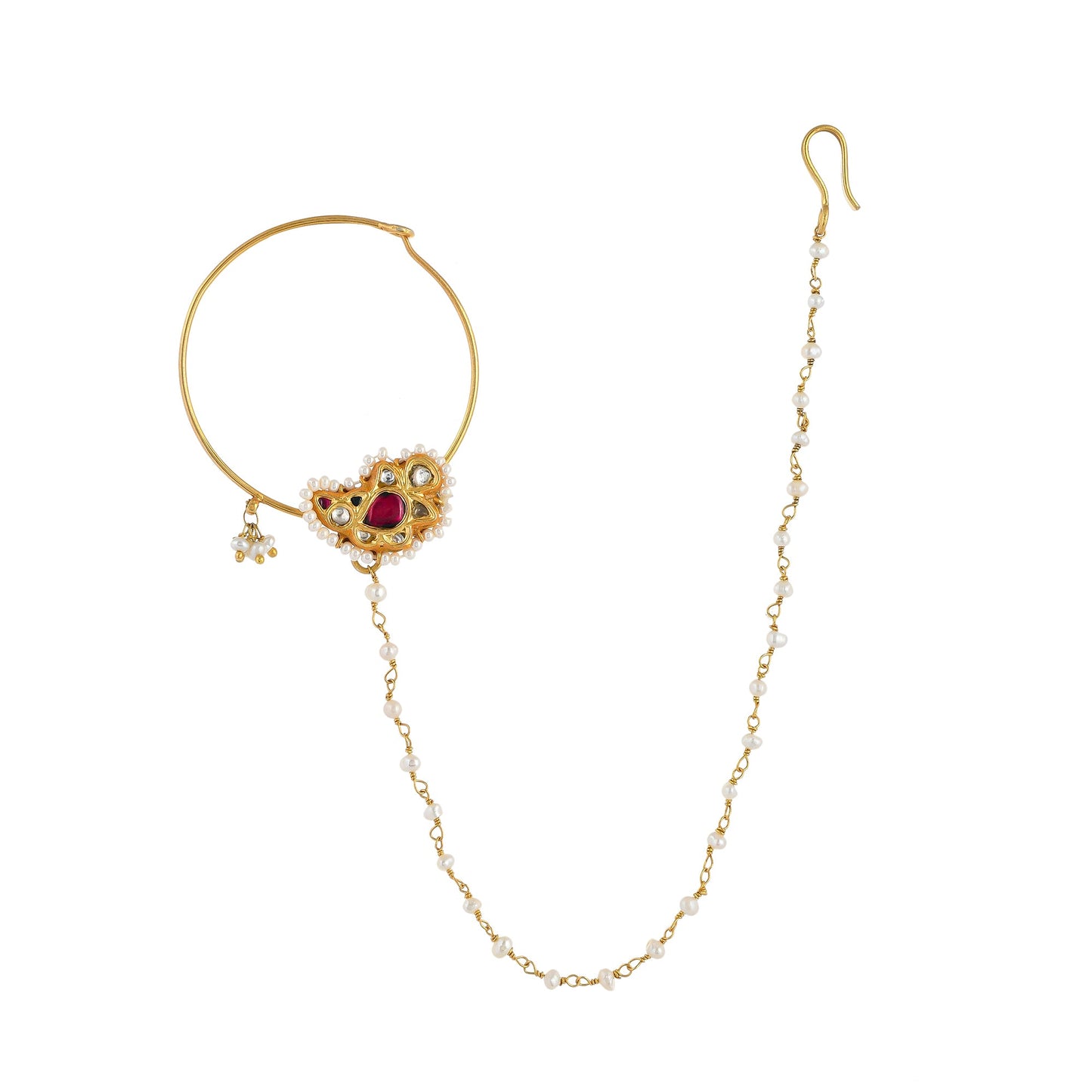 ESTAA RED STONE,
PEARL DROP GOLD PLATED SILVER,
NOSE RING