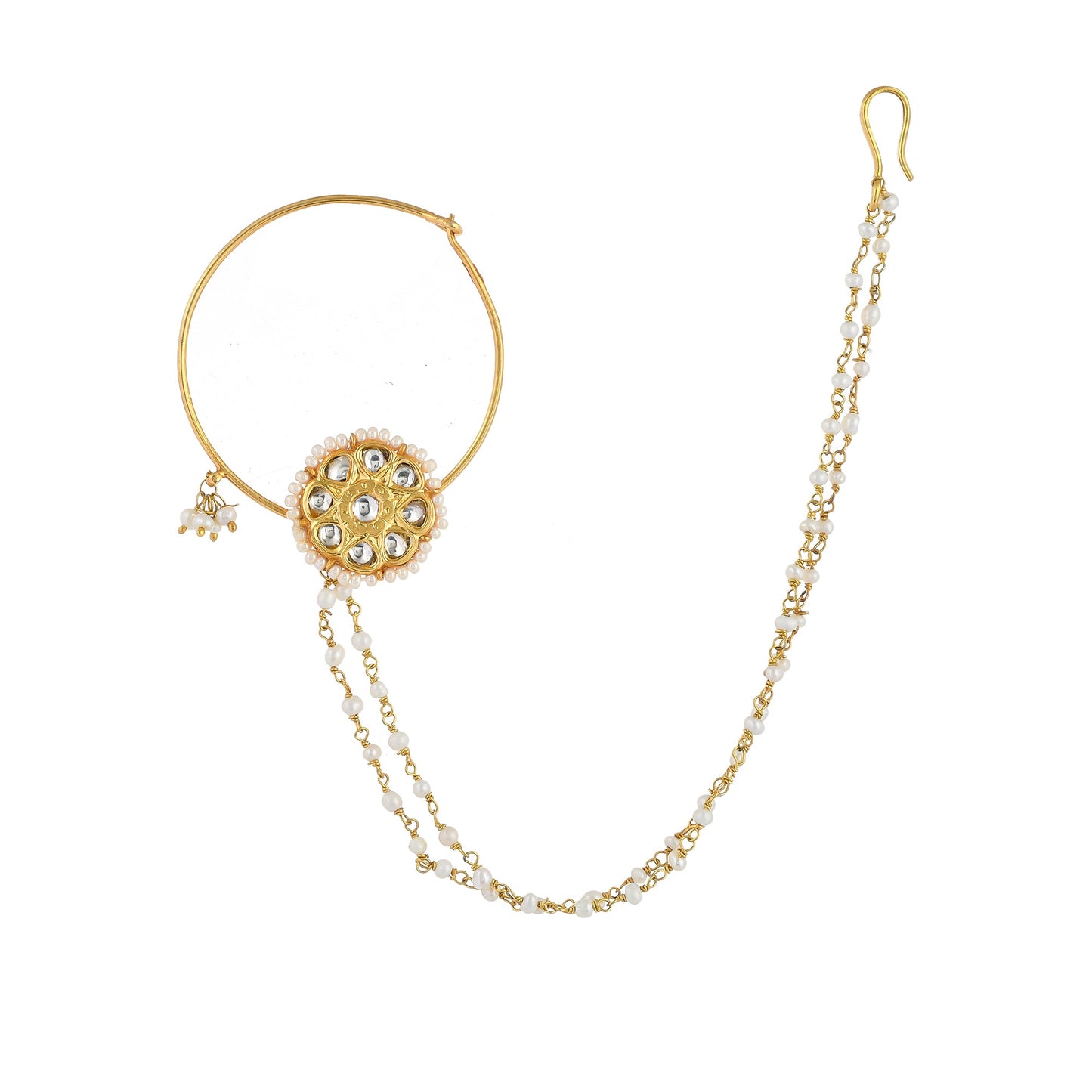 ATI CRYSTAL STONE
TWO LAYERD
BEADED CHAIN, PEARL DROP, GOLD PLATED SILVER,
NOSE RING