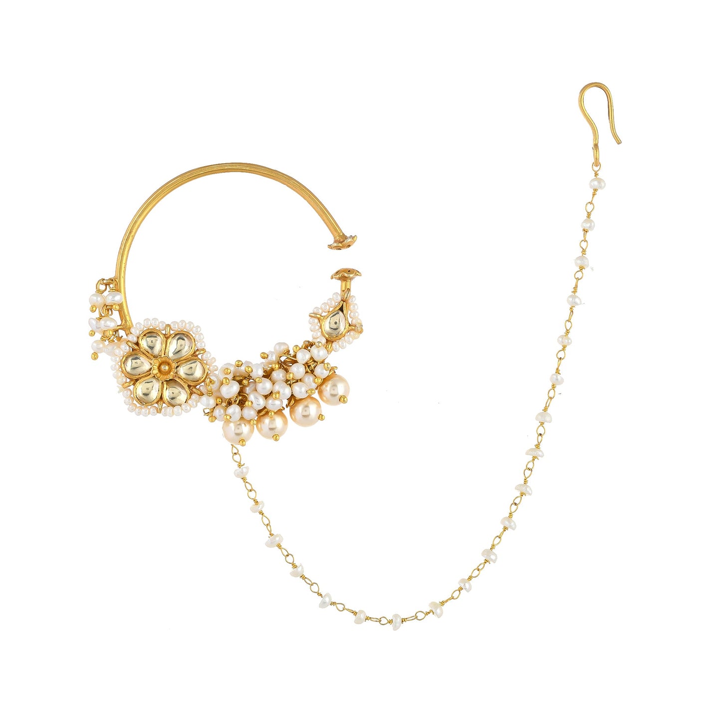 ELA CRYSTAL STONE
WITH PEARL DROP, GOLD PLATED SILVER,
NOSE RING