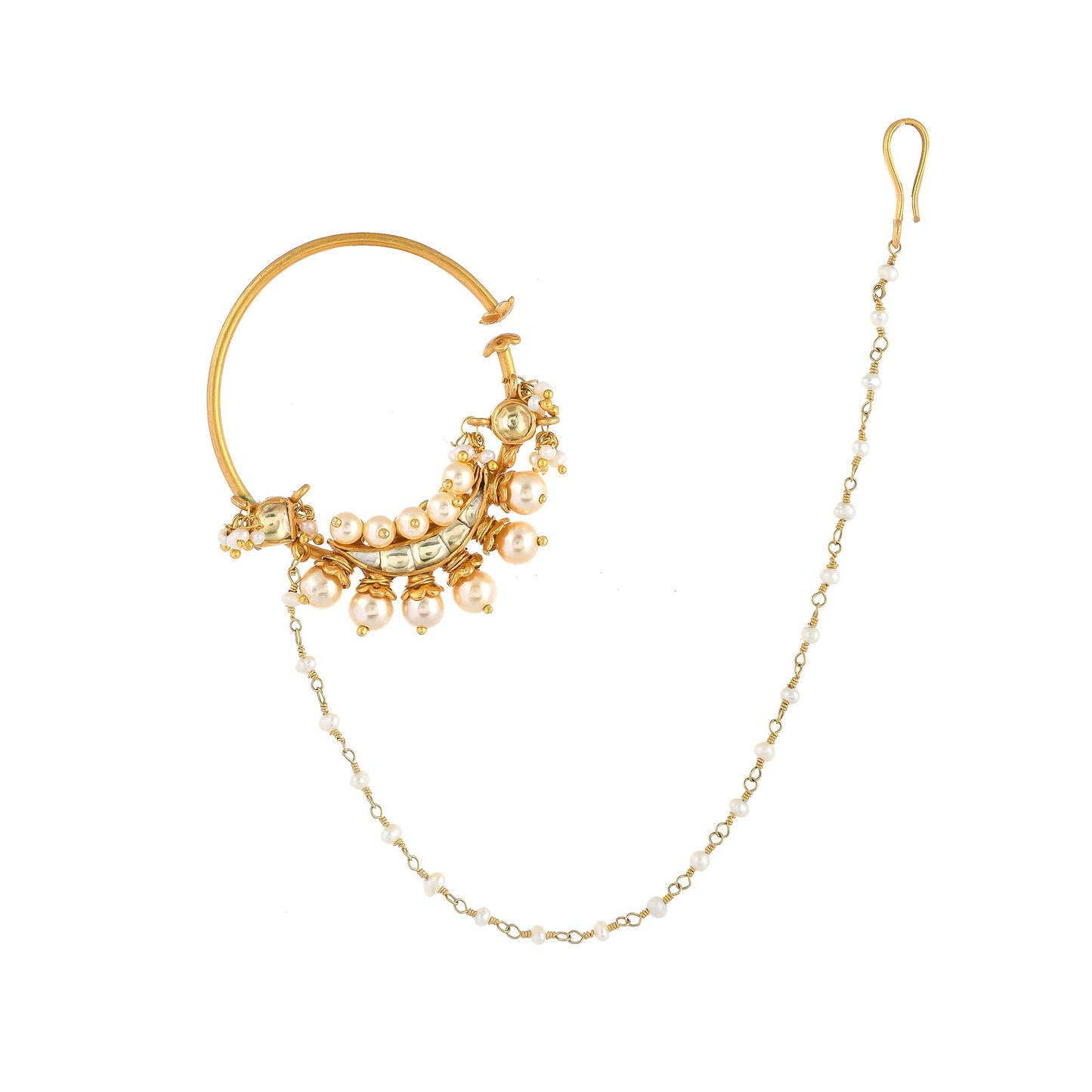 EKAA MOON SHAPED
WITH WHITE PEARLS
GOLD PLATED SILVER,
NOSE RING