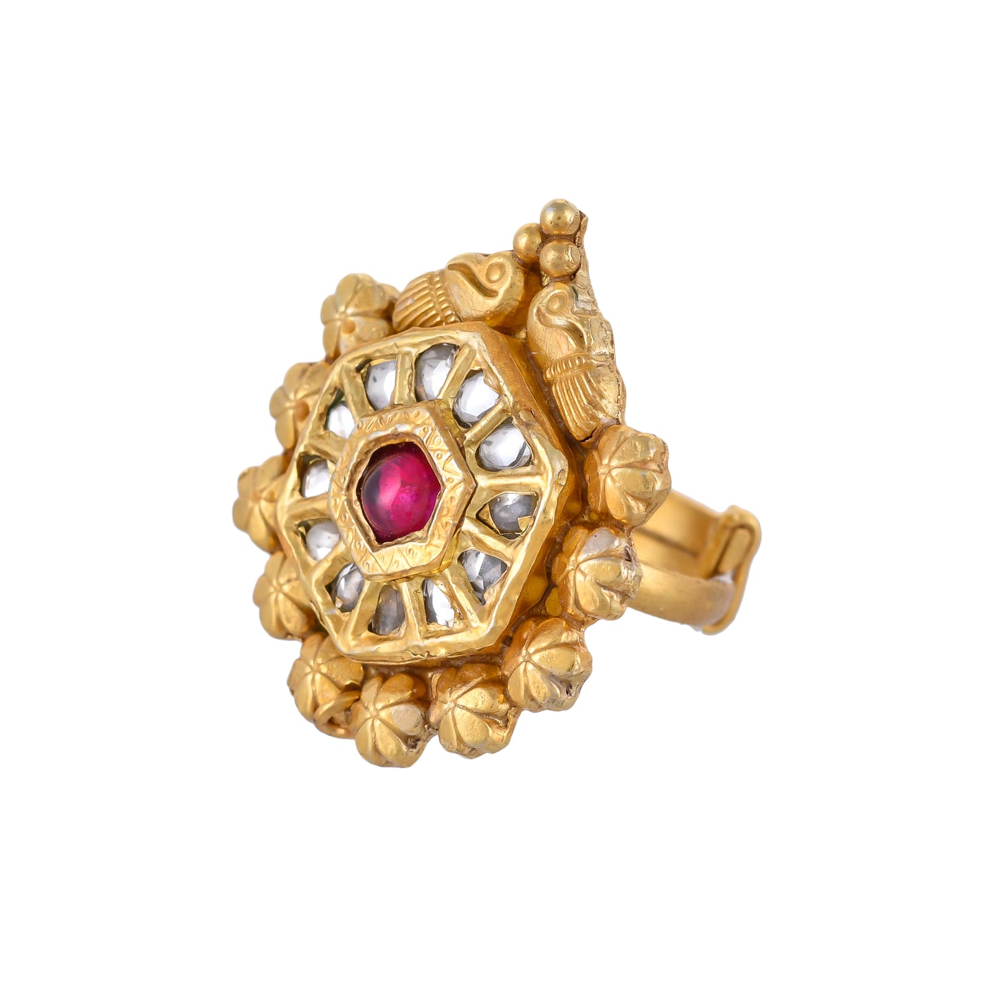 PINK STONE HEXAGON GOLD  PLATED RING SET