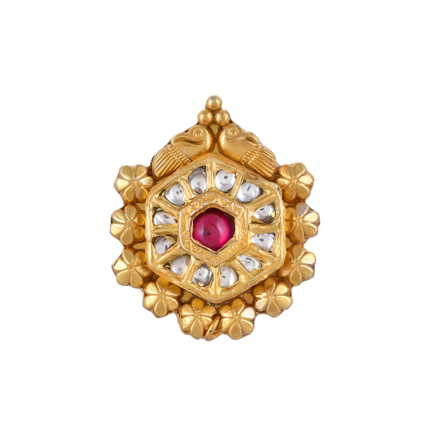 PINK STONE HEXAGON GOLD  PLATED RING SET