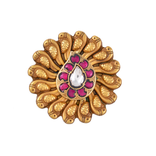 PINK STONE PAISELY FLOWER RING SET