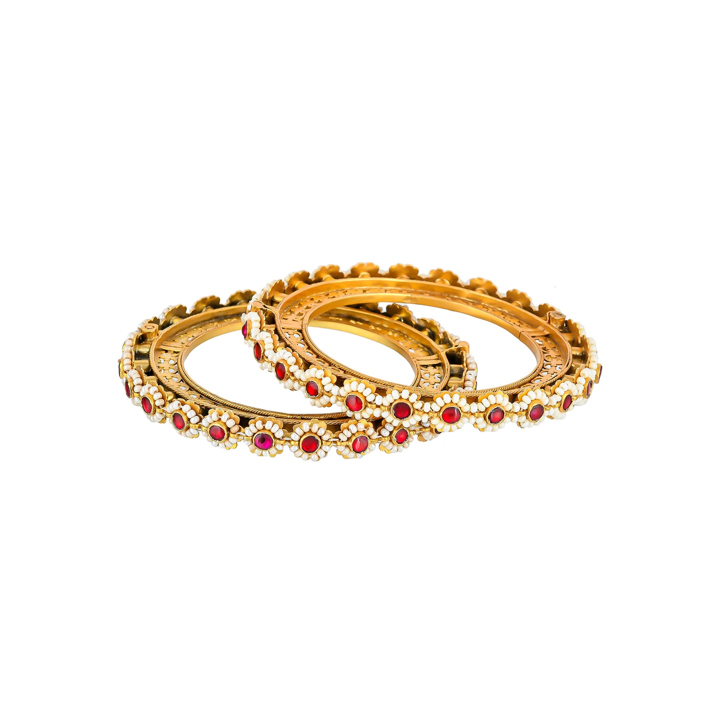 KASHVI RED STONE BEADED BEADS, GOLD PLATED SILVER, BANGLES
