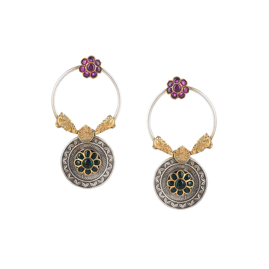 ARYAHI KEMP STONE, GREEN STONE, SILVER WITH GOLD PLATED EARRING