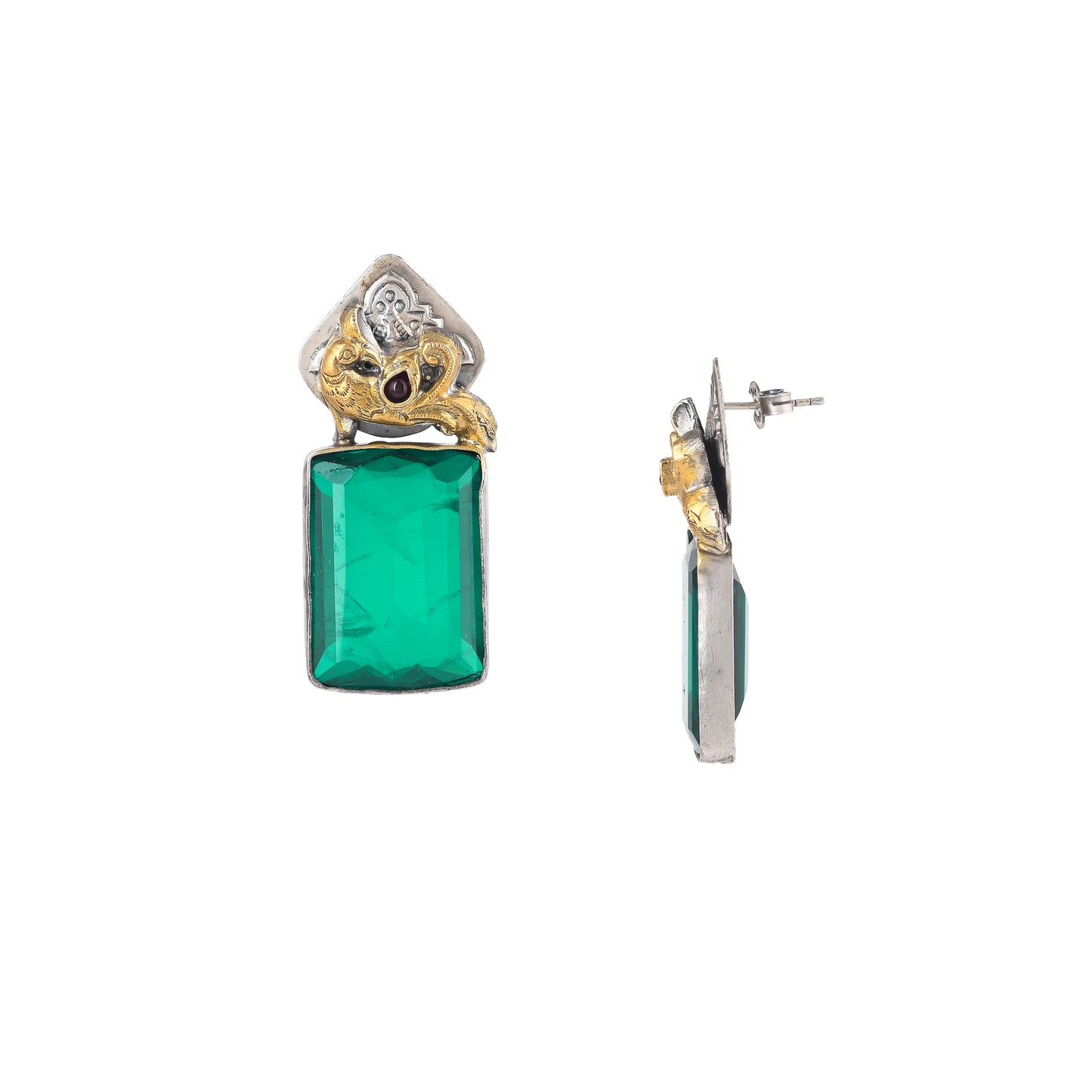 ANALA AQUA STONE, SILVER WITH GOLD PLATED EARRING