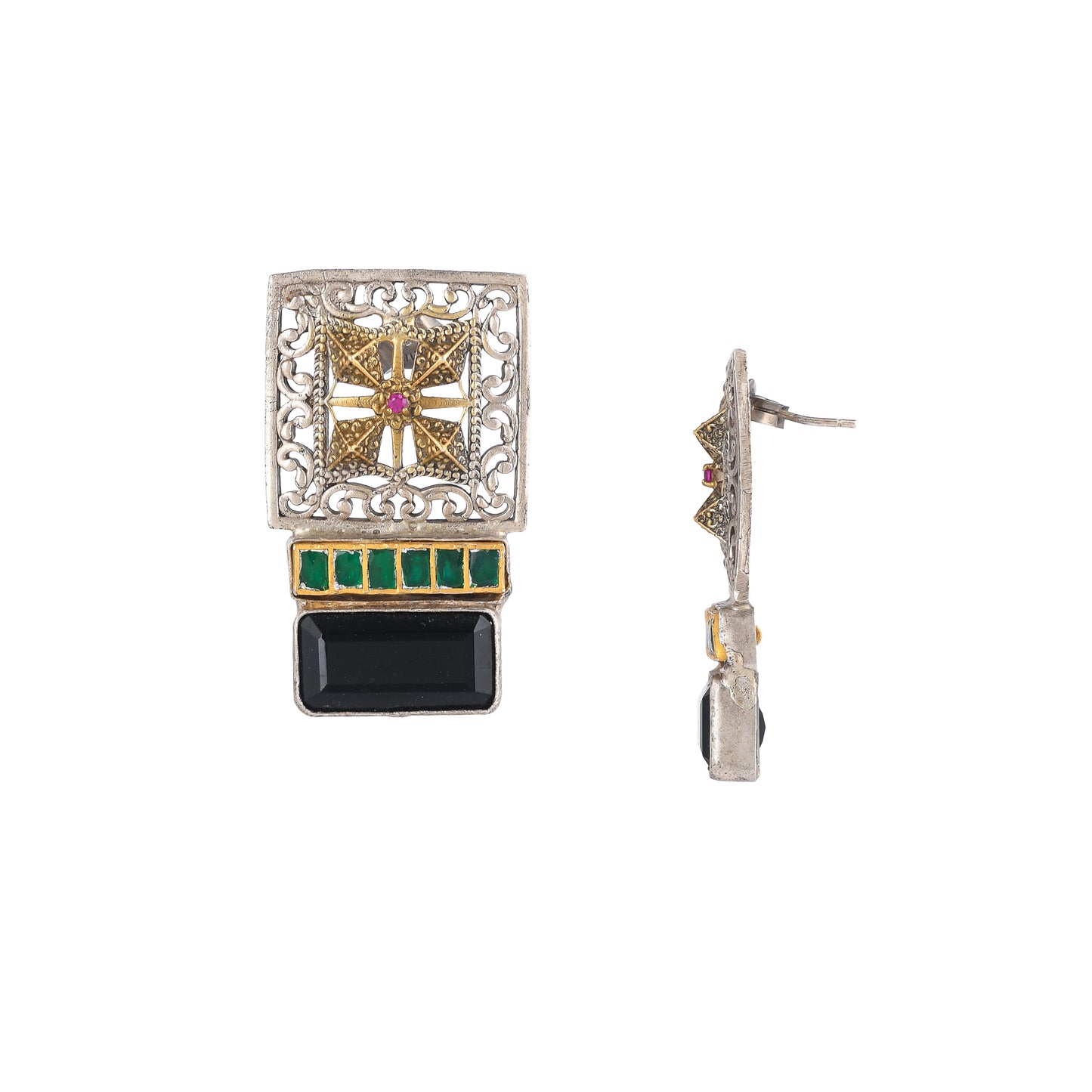 RHEA BLACK STONE SQUARE SHAPED EARSTUD