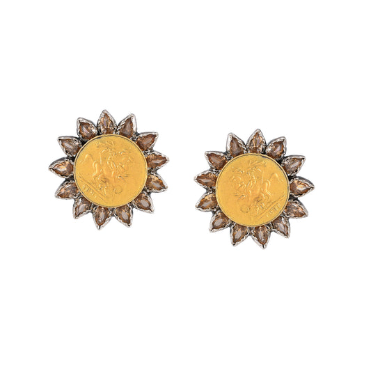 SELENA SUNFLOWER DESIGN SILVER WITH GOLD PLATED STUD