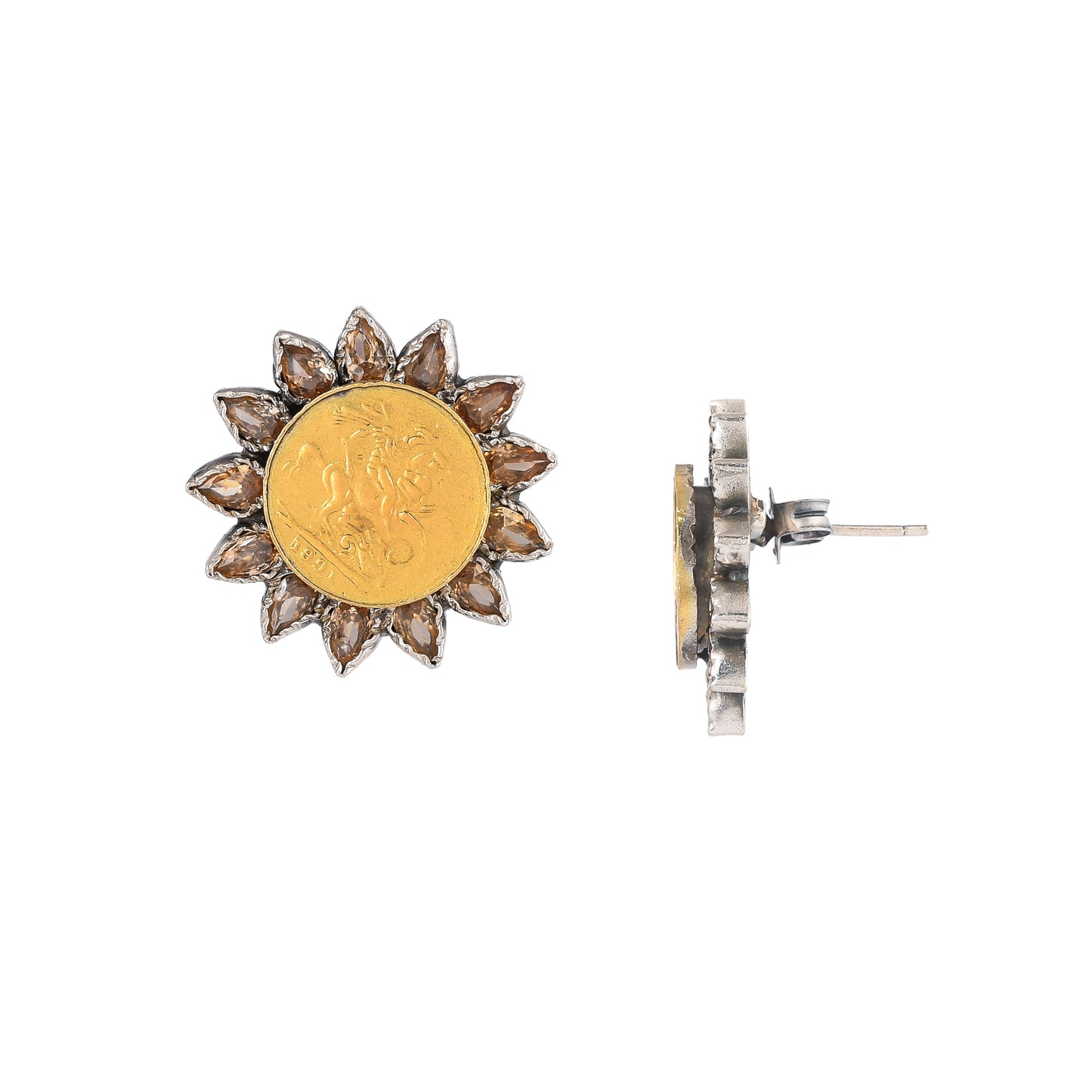 SELENA SUNFLOWER DESIGN SILVER WITH GOLD PLATED STUD