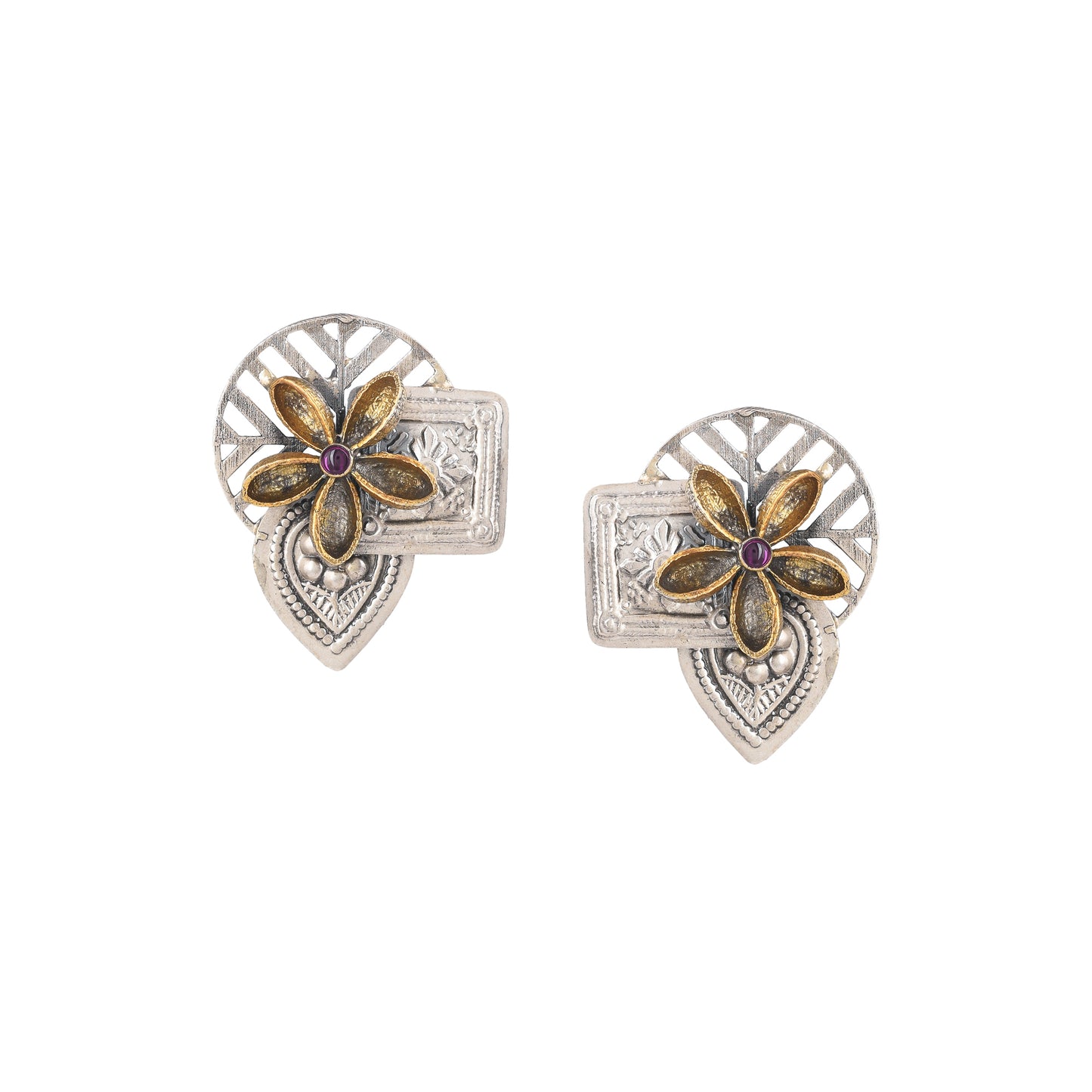 STELLA GOLD FLOWER EMBOSSED SILVER WITH GOLD PLATED EARSTUD