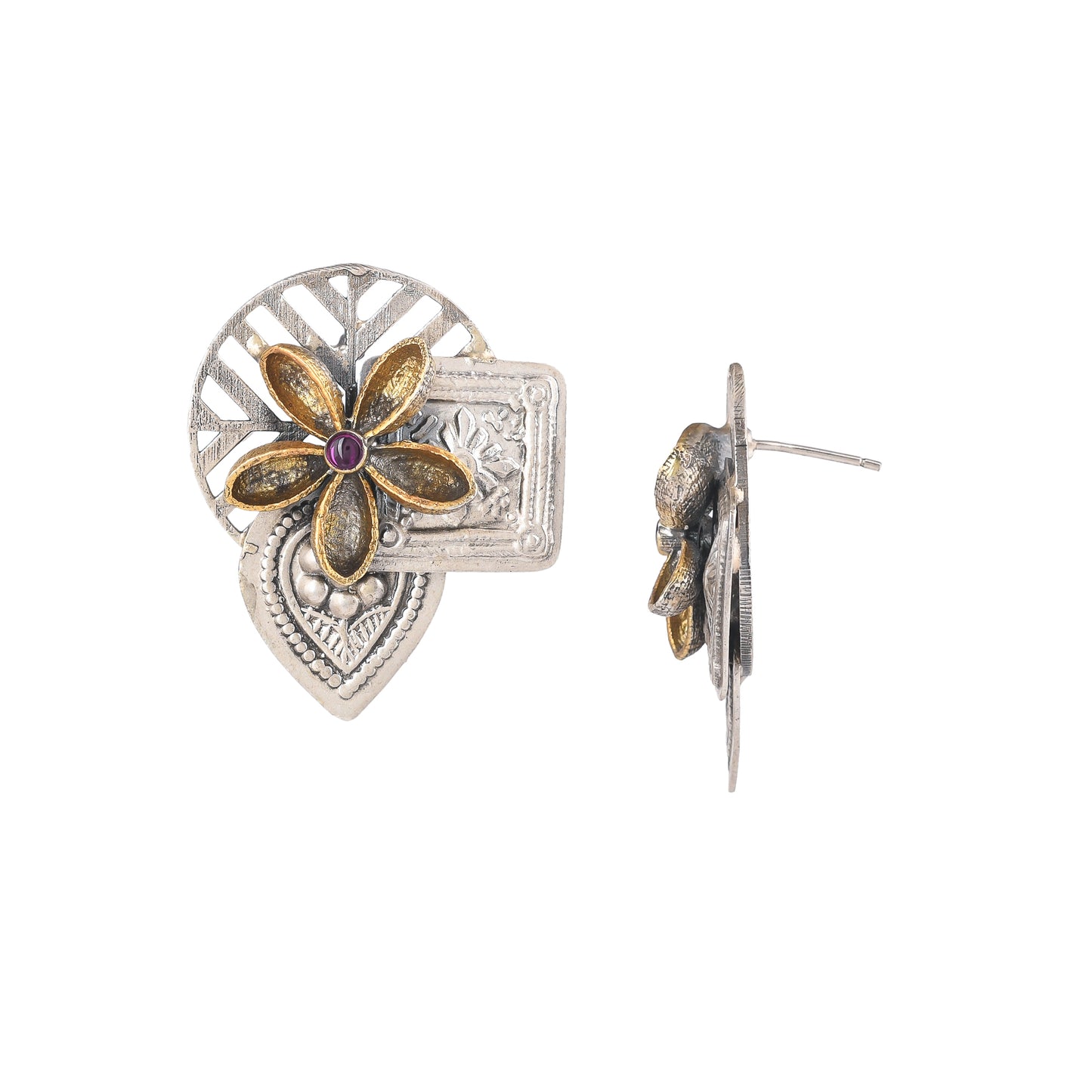 STELLA GOLD FLOWER EMBOSSED SILVER WITH GOLD PLATED EARSTUD