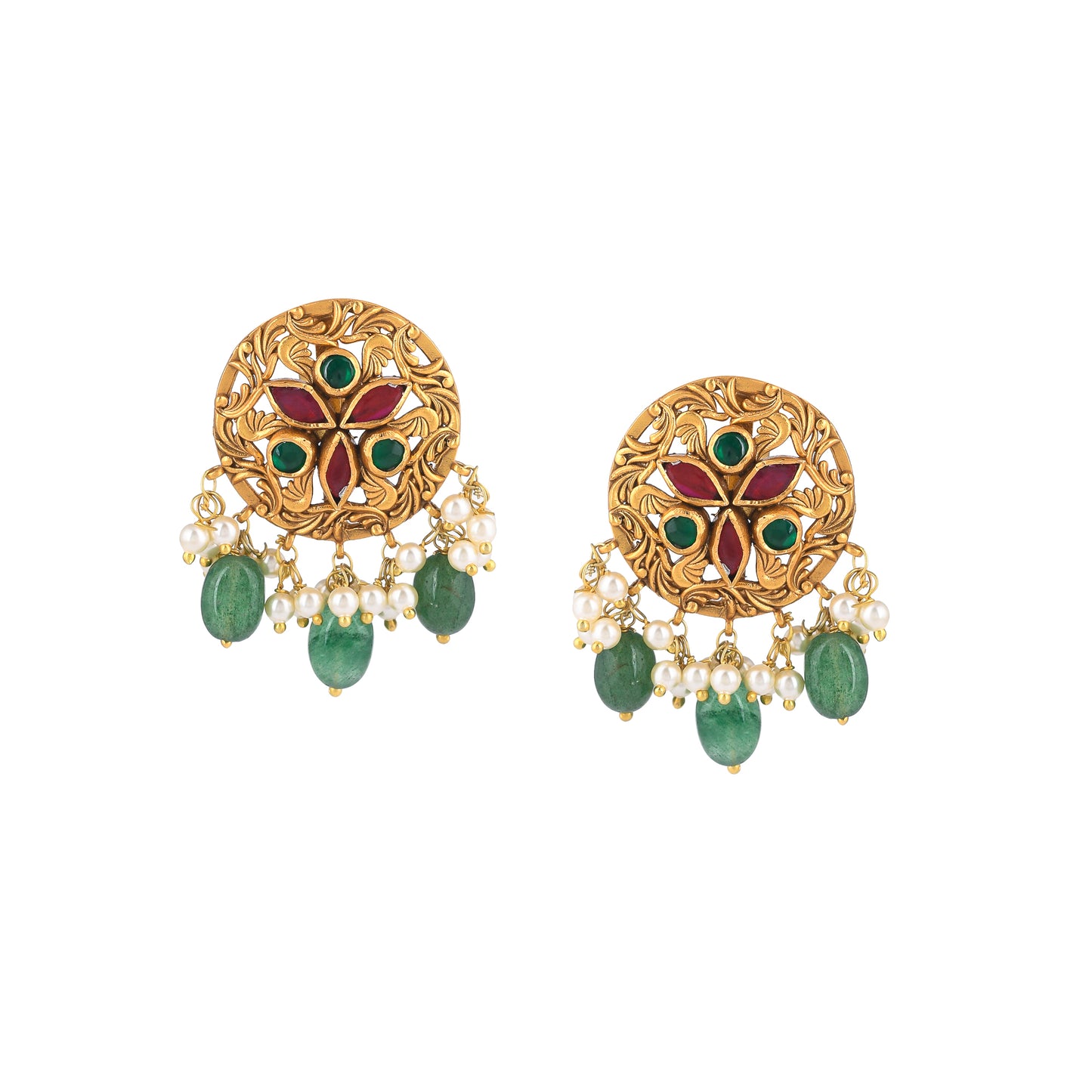 JIYA GREEN STONE DROP, STUD EARRING