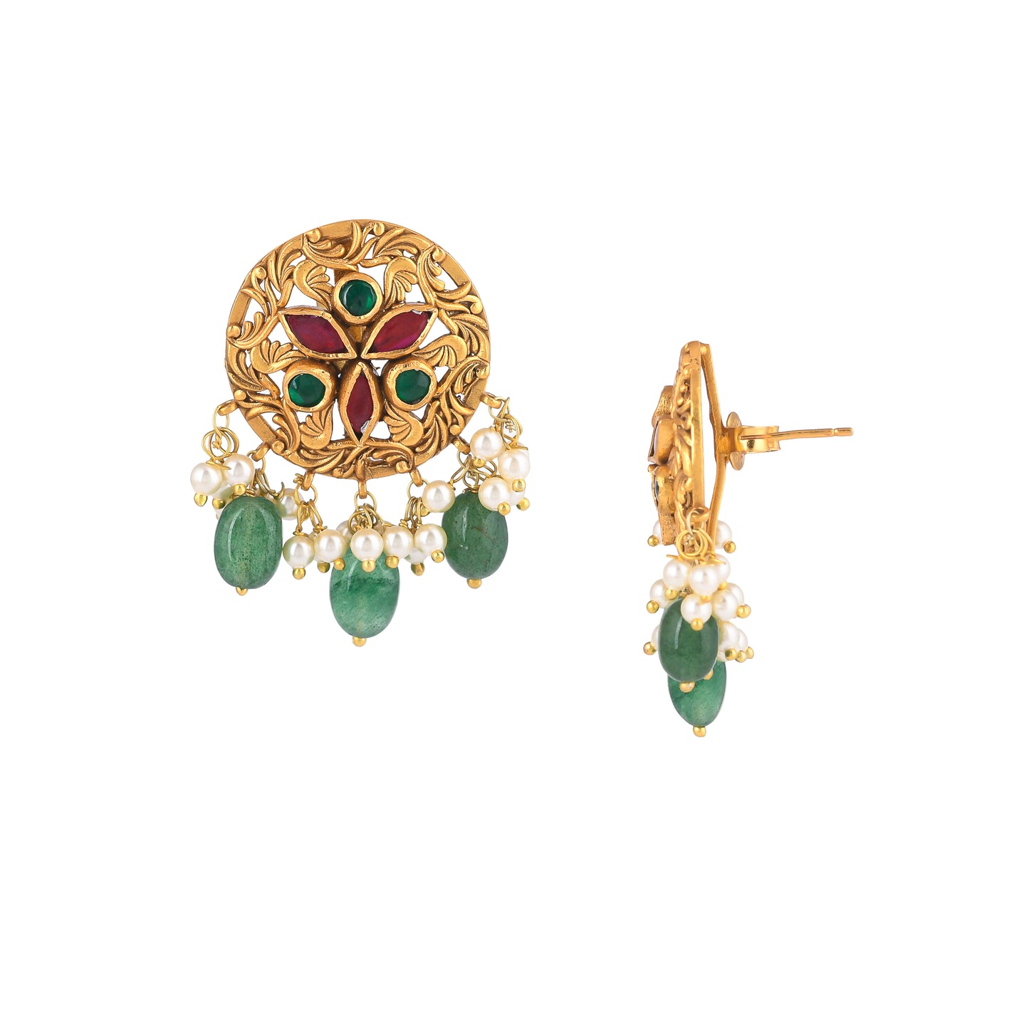 JIYA GREEN STONE DROP, STUD EARRING