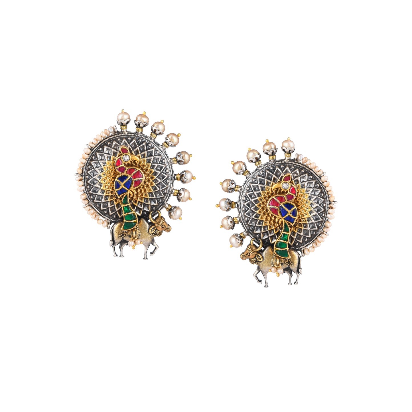 AMAYA PEACOCK-COW  EMBOSSED, PEARL STUDDED, STUD