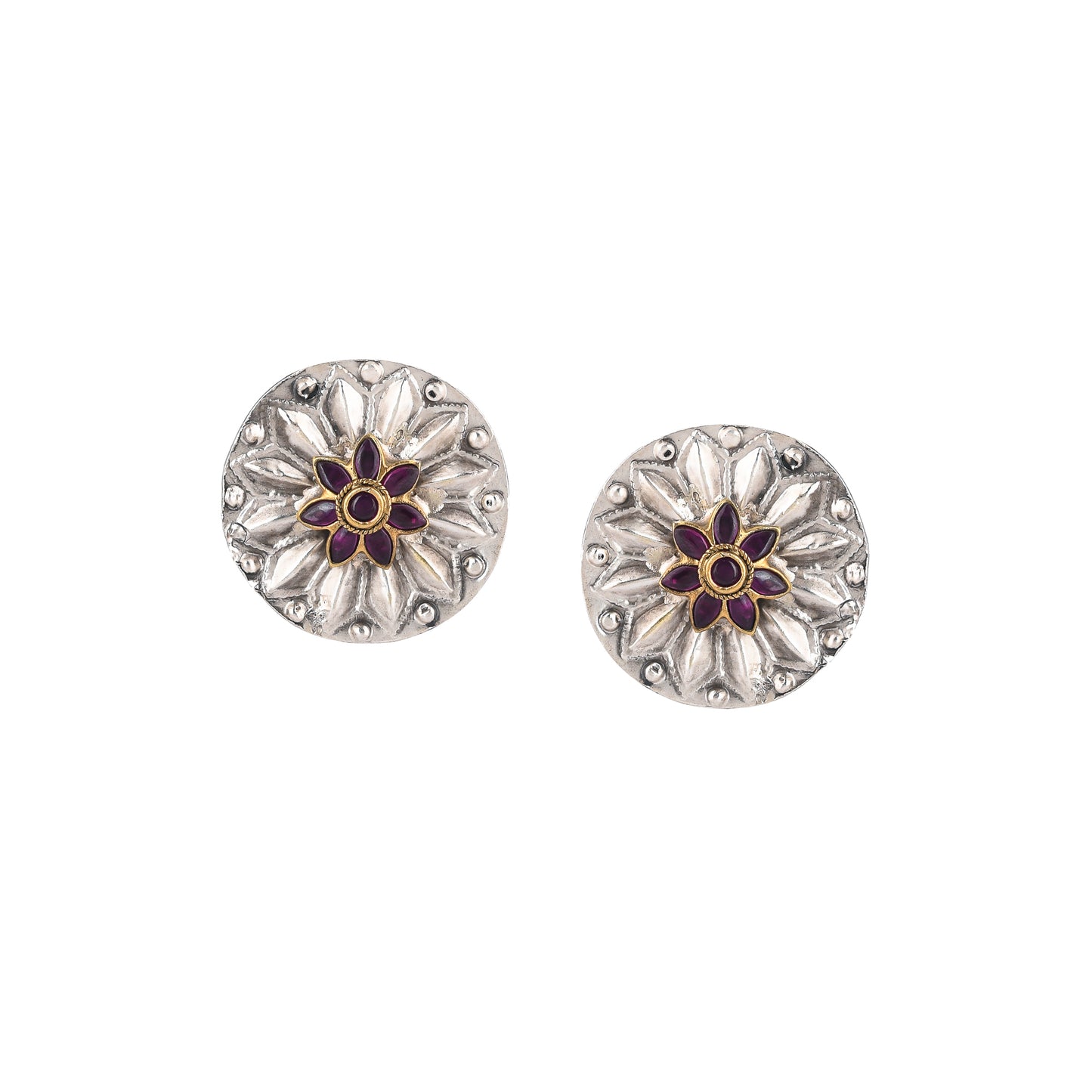 SELAH PINK STONE, SILVER STUD EARRING