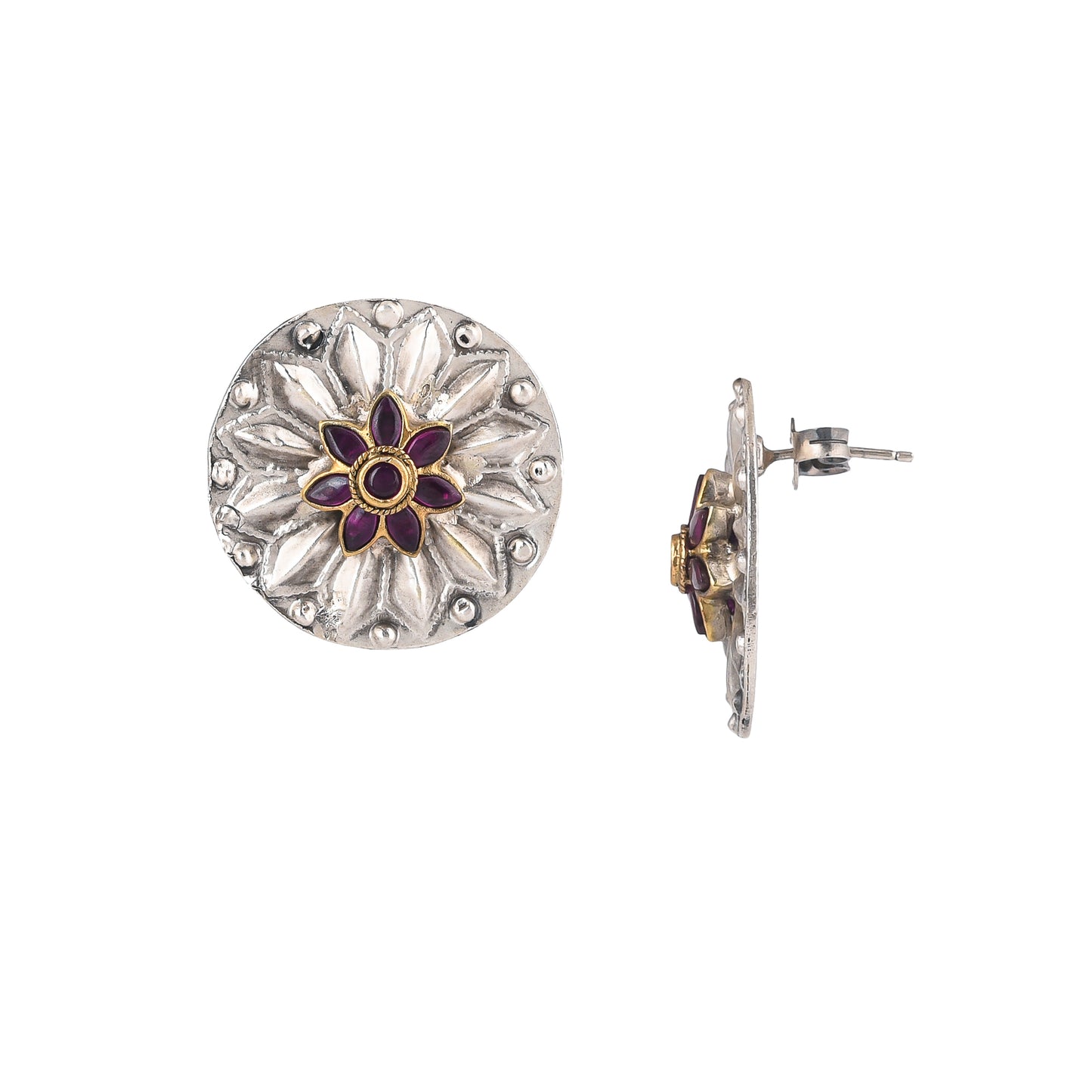 SELAH PINK STONE, SILVER STUD EARRING