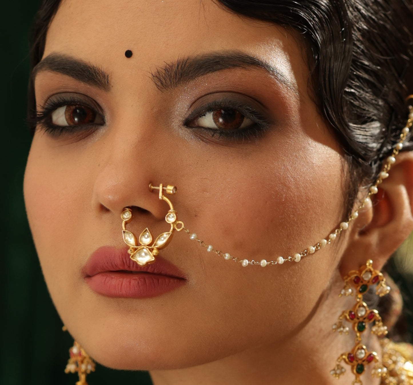 NITHA CRYSTAL STONE GOLD PLATED SILVER,
NOSE RING