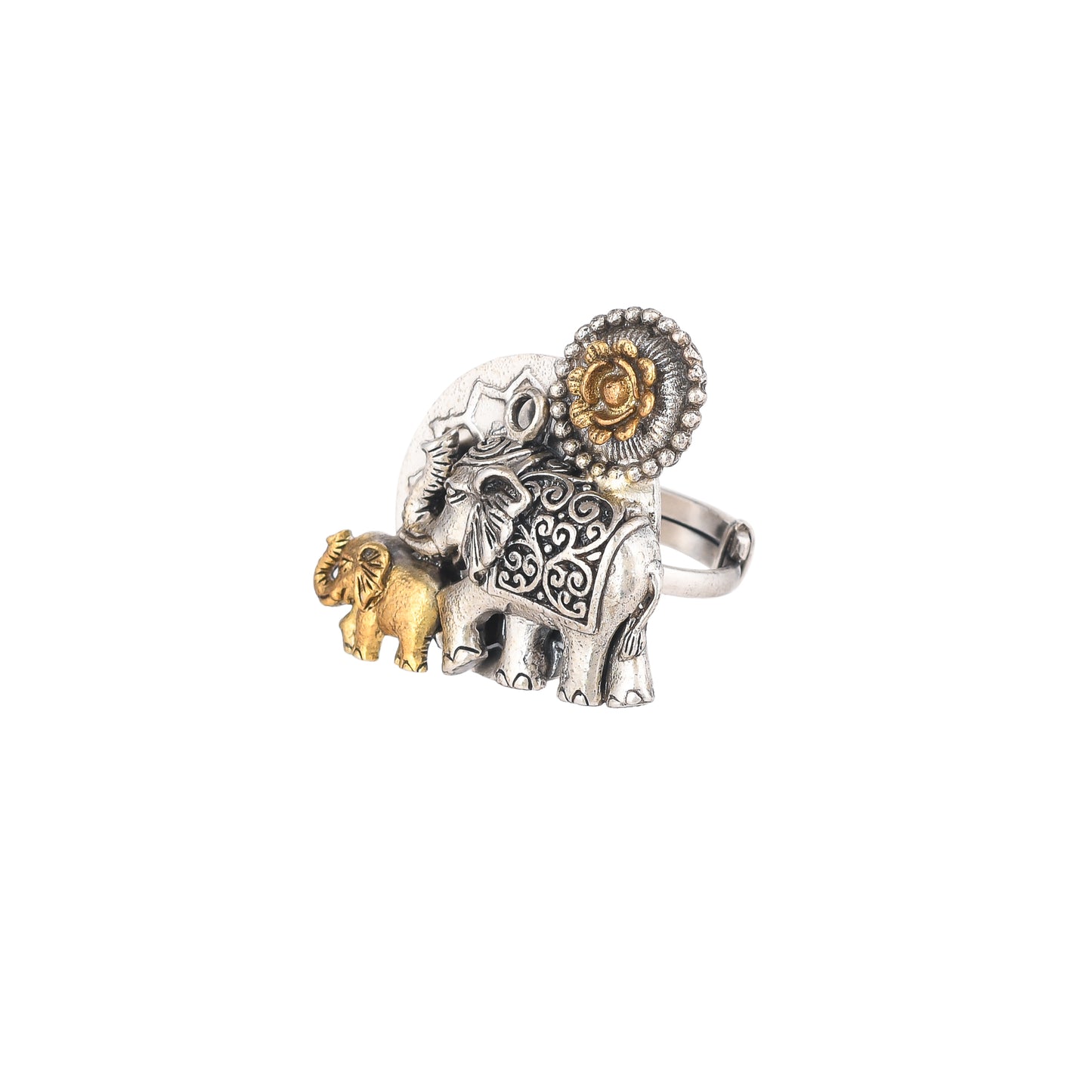 AHANA ELEPHANT SHAPED DESIGN GOLD PLATED SILVER RING