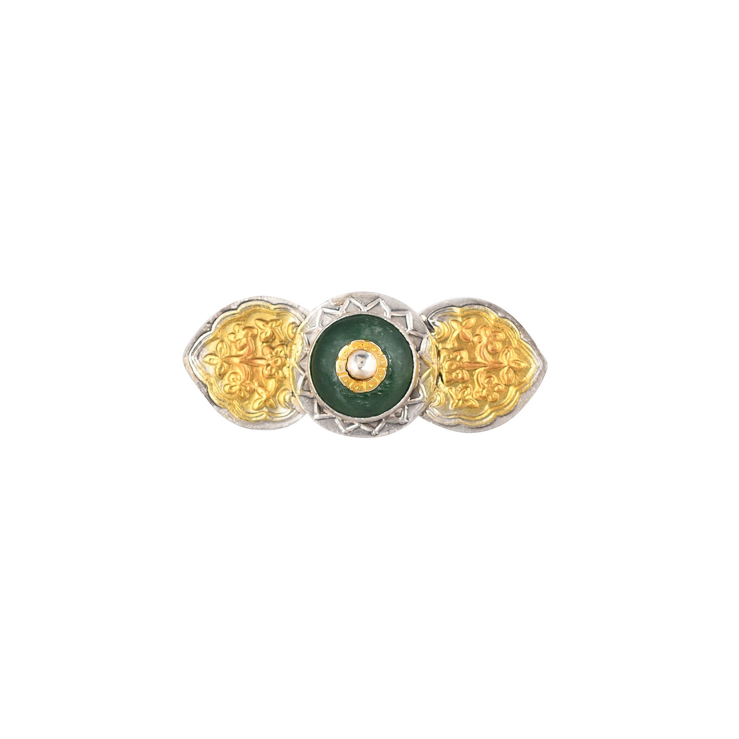 ARUSHI GREEN STONE, WING STYLE GOLD PLATED SILVER RING