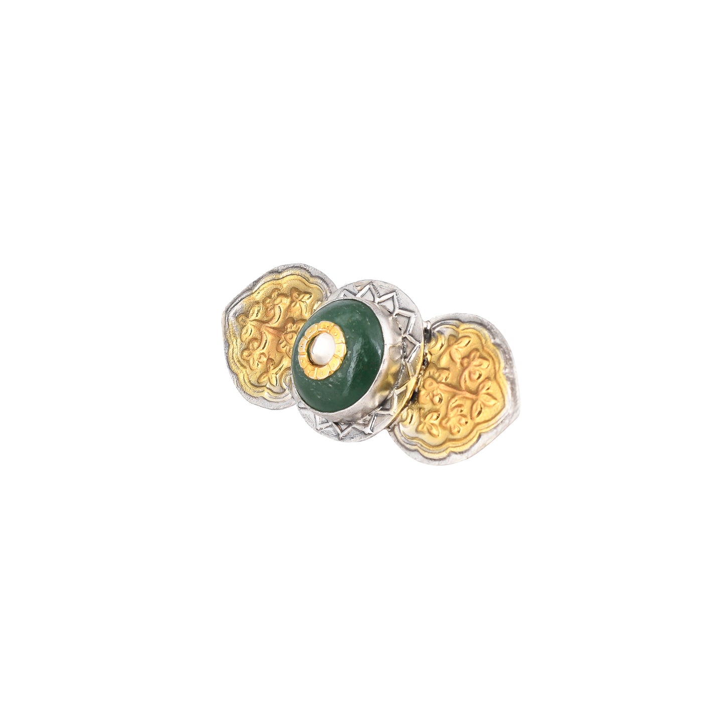 ARUSHI GREEN STONE, WING STYLE GOLD PLATED SILVER RING