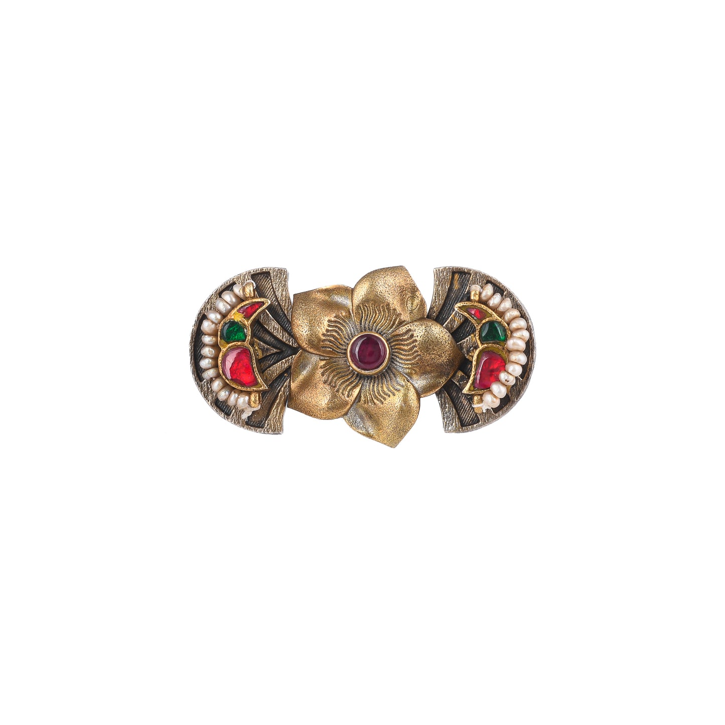 ATREYI TWO TONED FLOWER  STYLE, STUDDED WITH  BEADS, SILVER RING