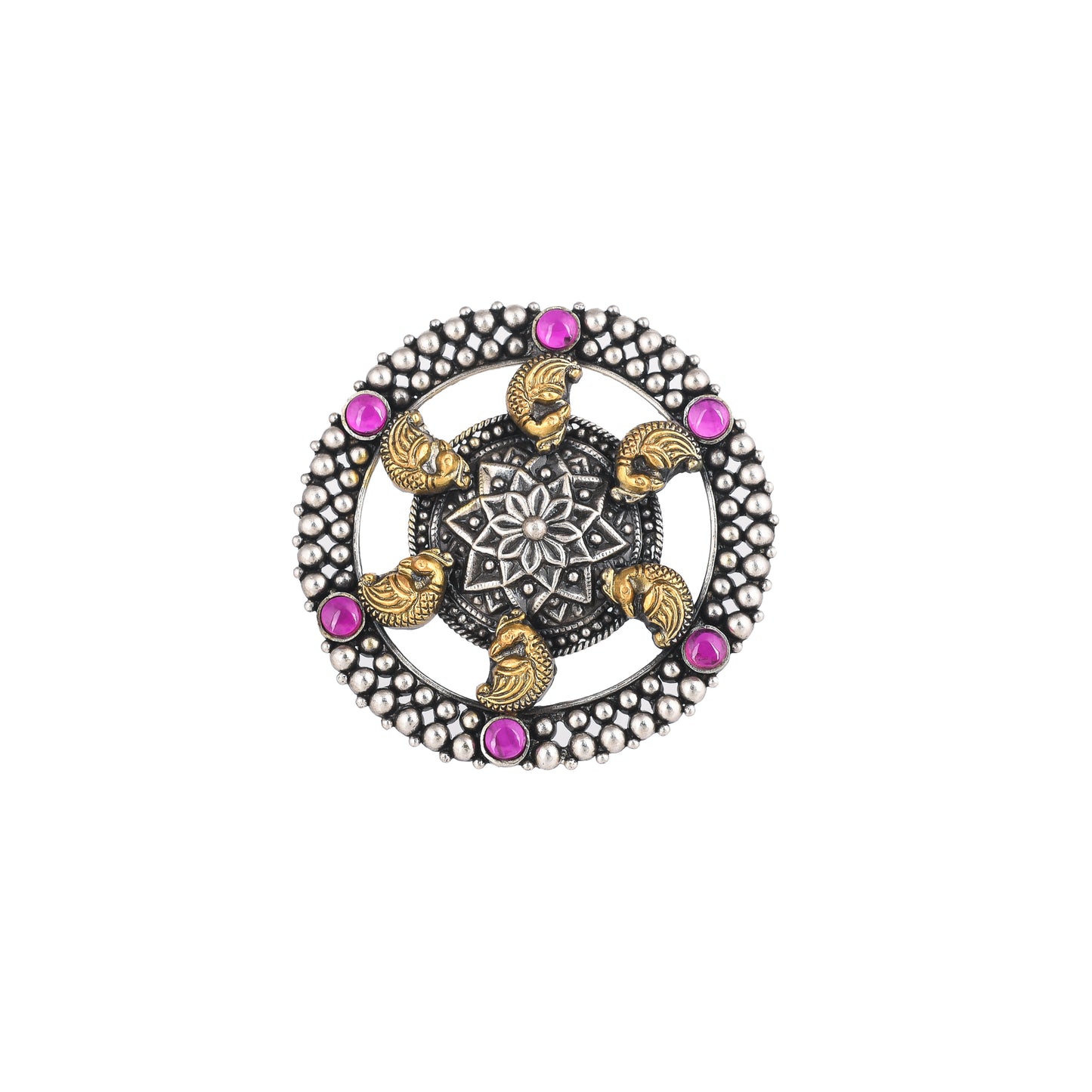 ADAH PINK STONE OXIDISE SILVER RING