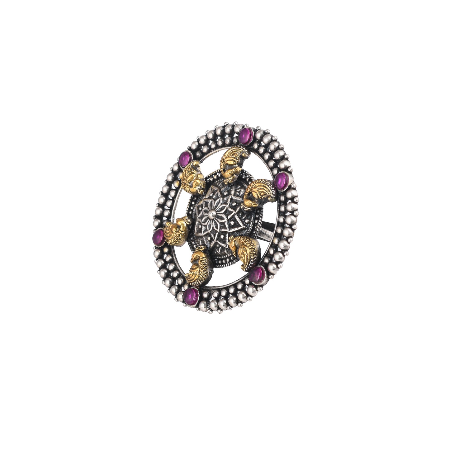 ADAH PINK STONE OXIDISE SILVER RING