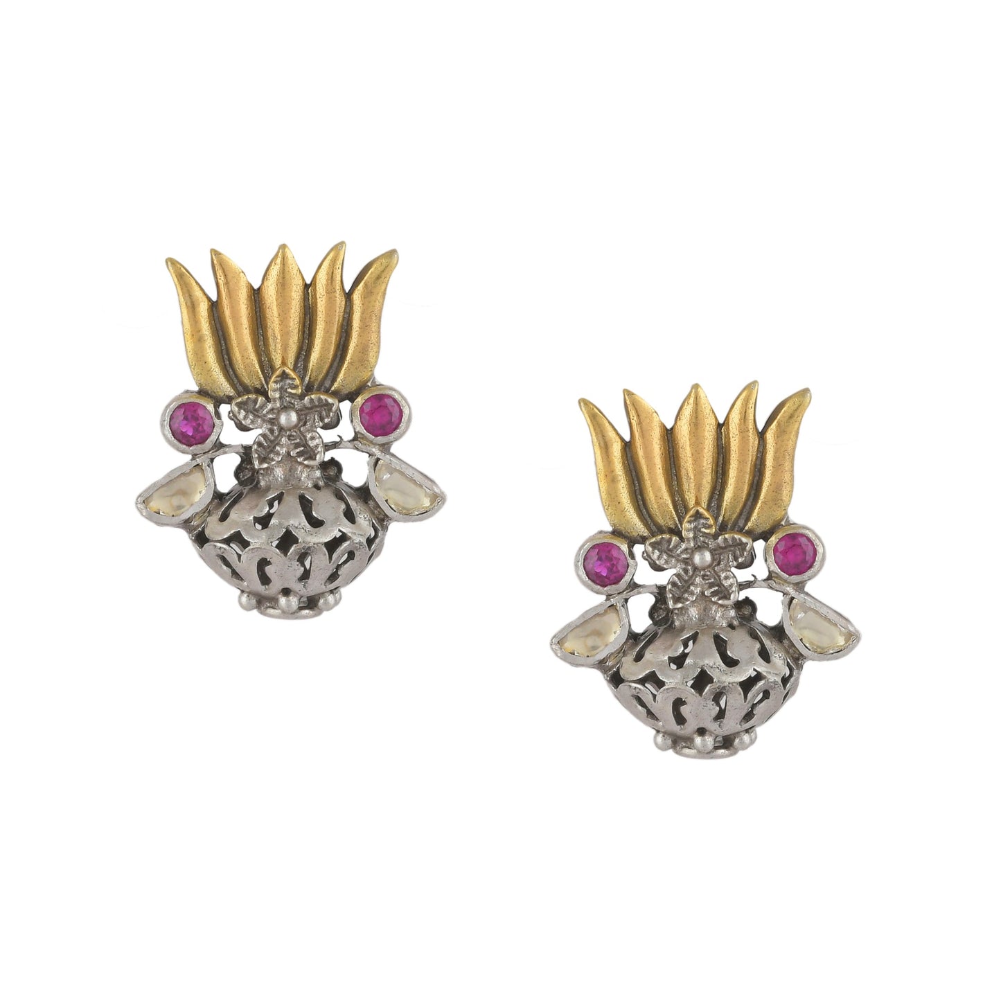 JIRNA LOTUS GOLD SILVER PLATED STUD EARRING SET