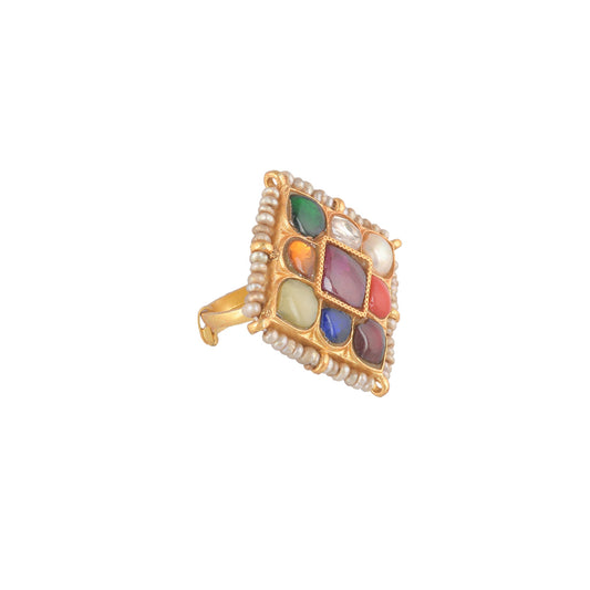 RUHI MULTICOLORED SQUARE 
SHAPED GPLD PLATED RING