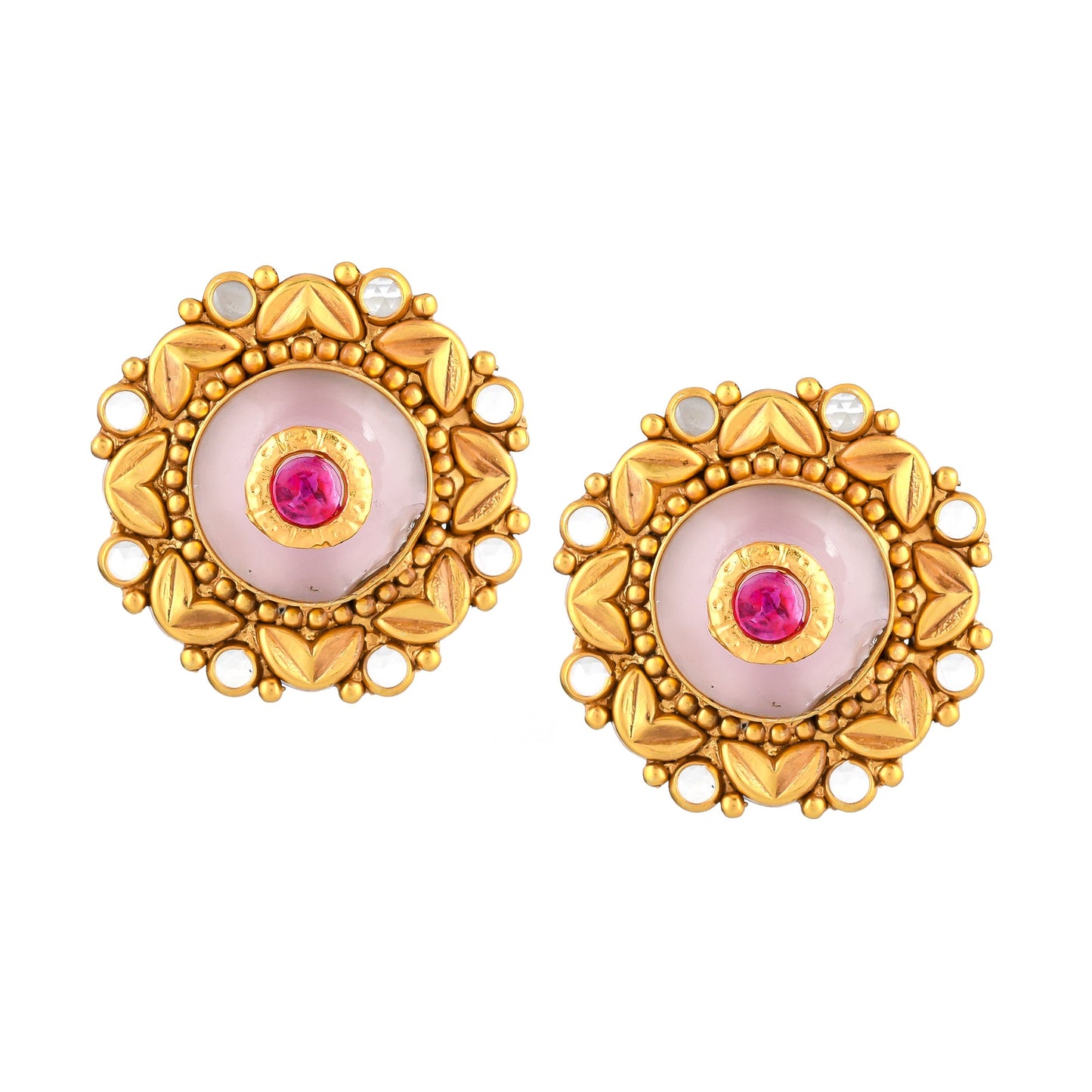 ANNADA PINK FLOWER GOLD PLATED SILVER EARRING