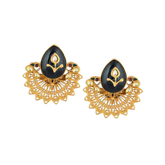 DITYA BLACK STONE GOLD PLATED SILVER EARRING
