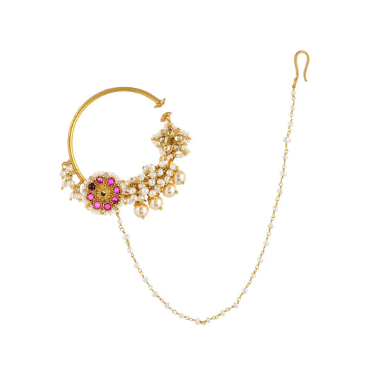 ADAH PINK STONE WITH 
PEARLS, GOLD PLATED SILVER,
NOSE RING
