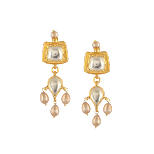 MAAYA GOLD PLATED & WHITE PEARL DROP WITH STONES